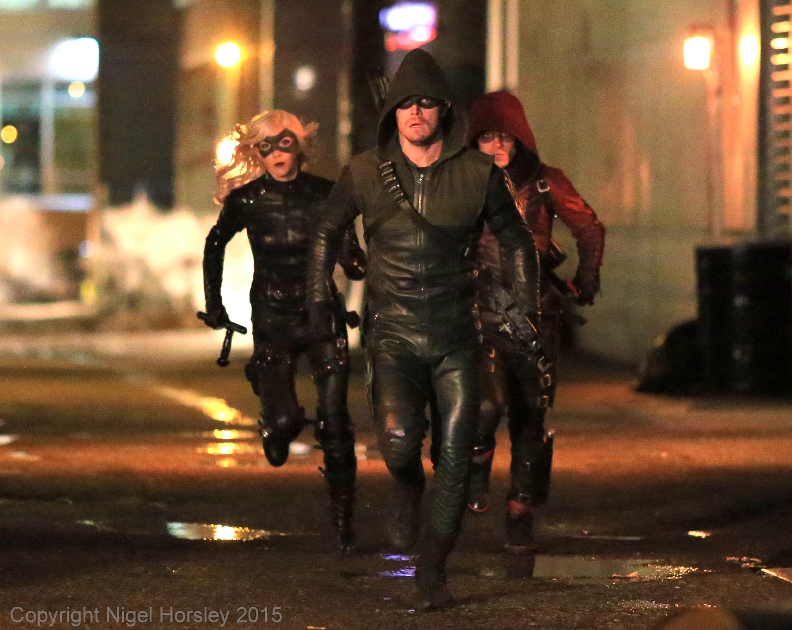 Katie Cassidy on the set of Arrow