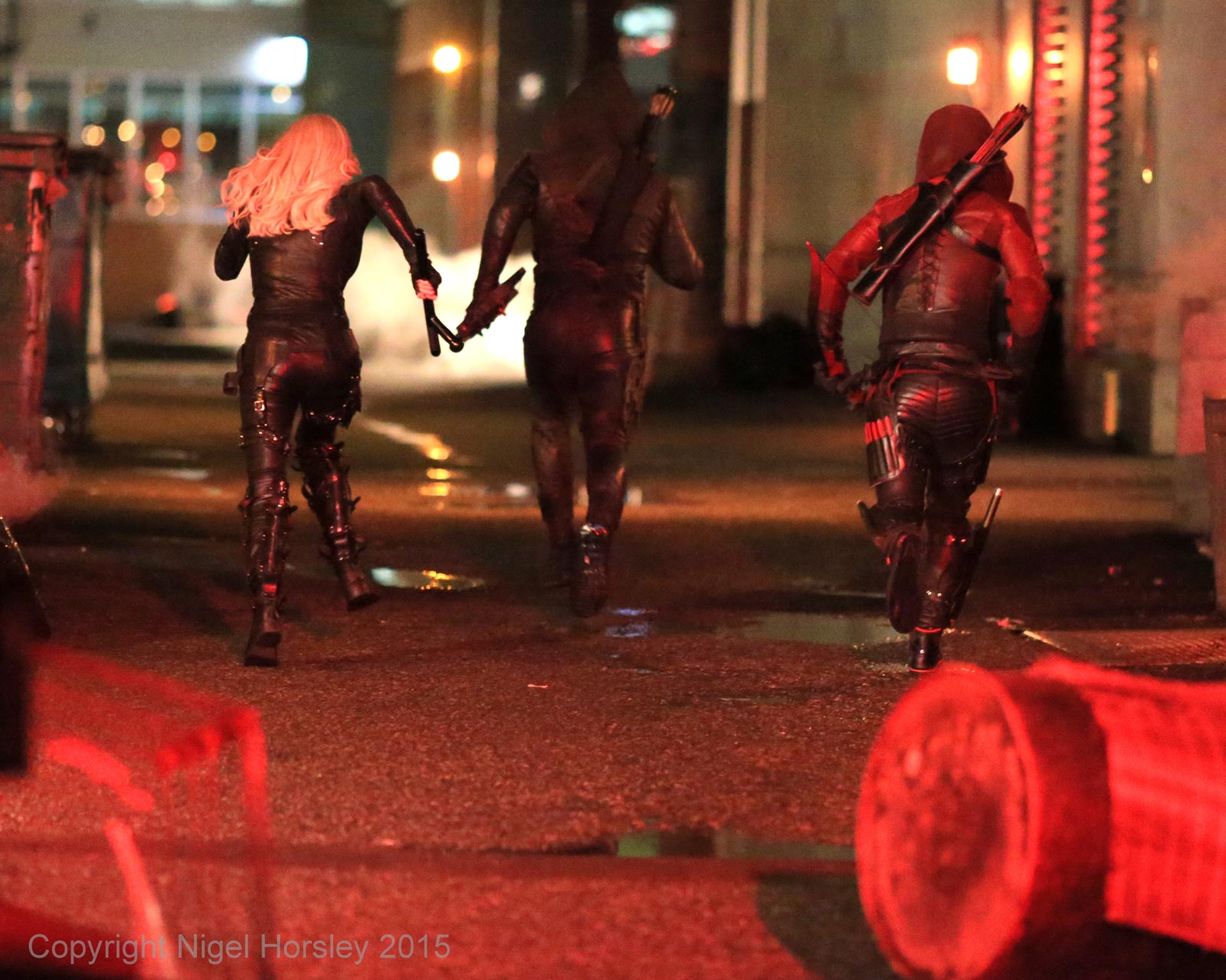 Katie Cassidy on the set of Arrow