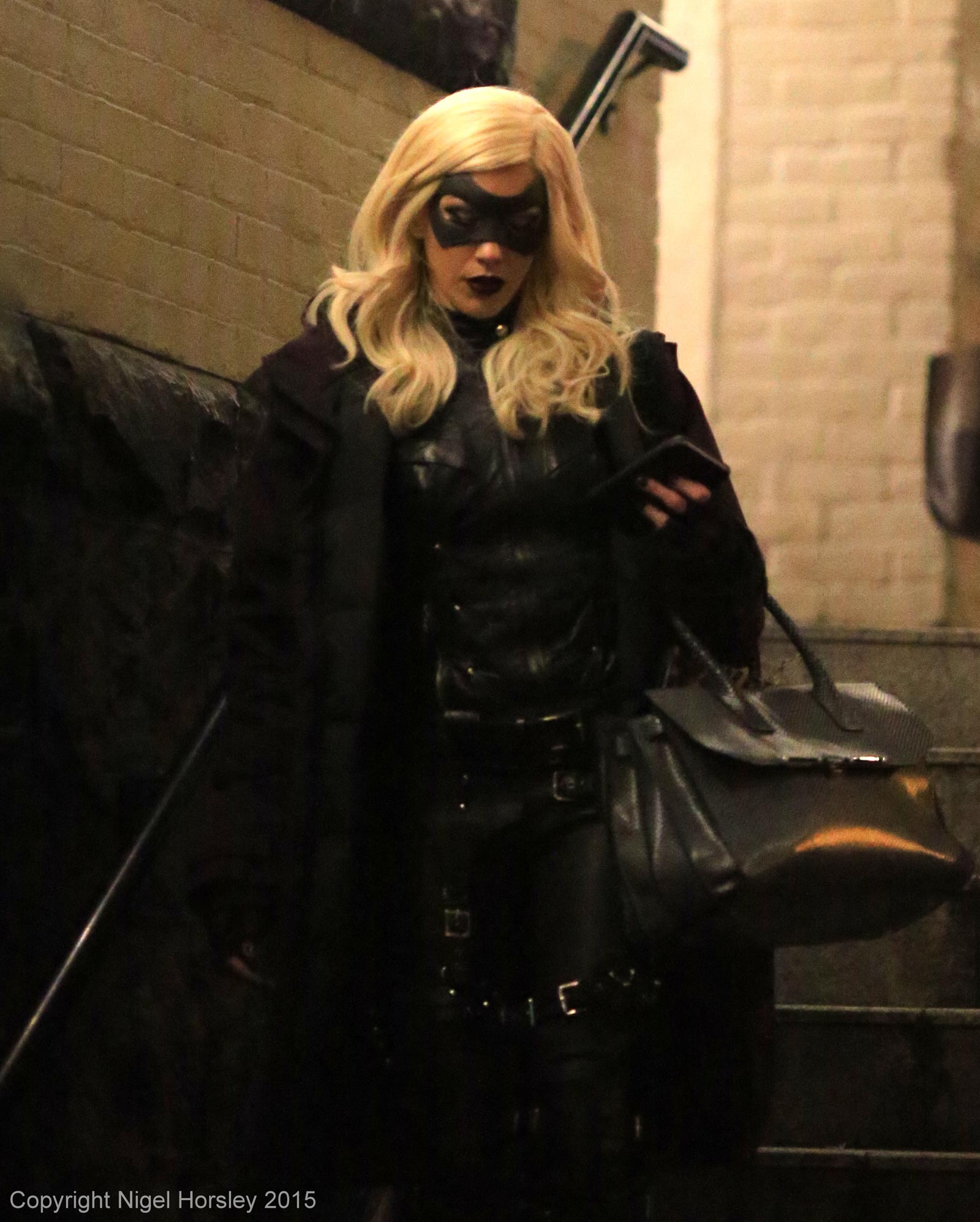 Katie Cassidy on the set of Arrow