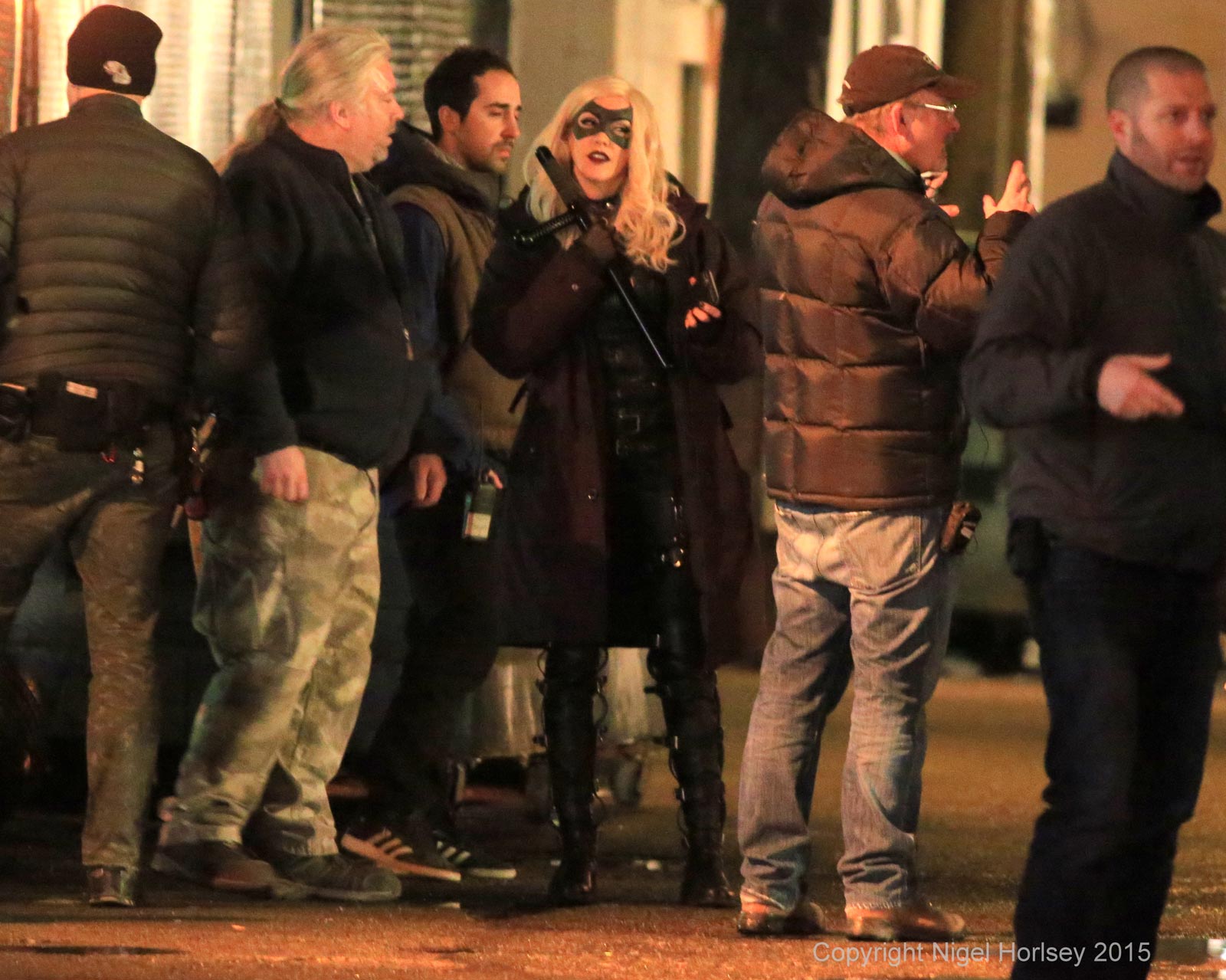 Katie Cassidy on the set of Arrow