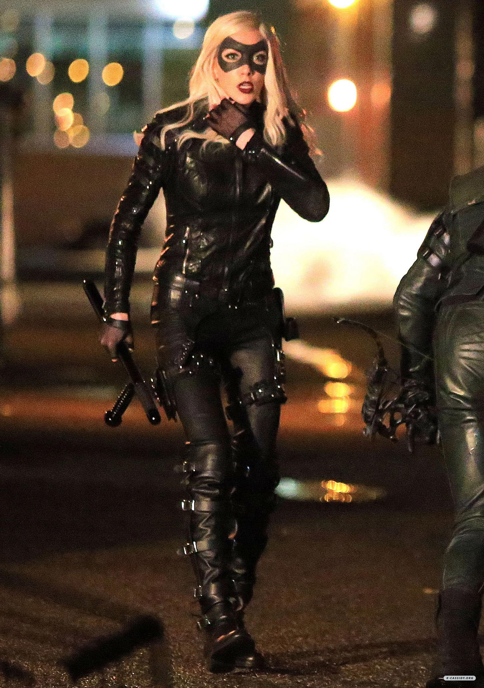 Katie Cassidy on the set of Arrow