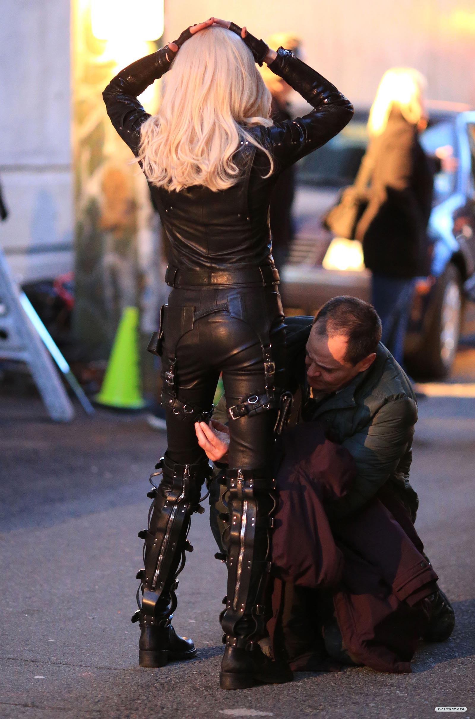 Katie Cassidy on the set of Arrow