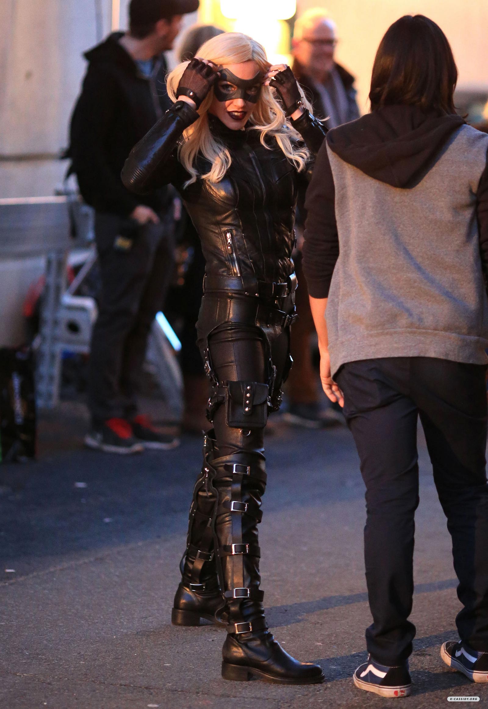 Katie Cassidy on the set of Arrow