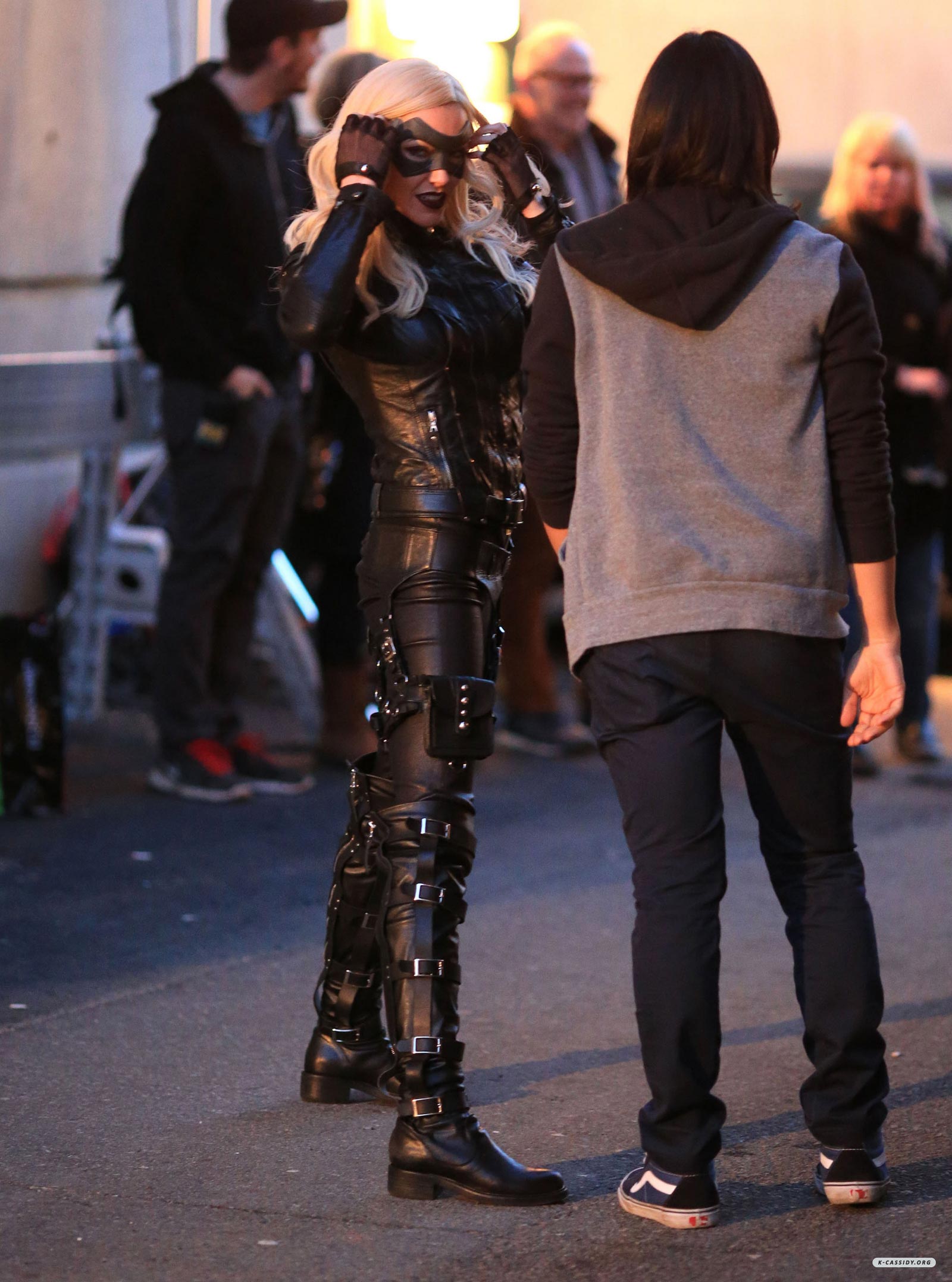 Katie Cassidy on the set of Arrow