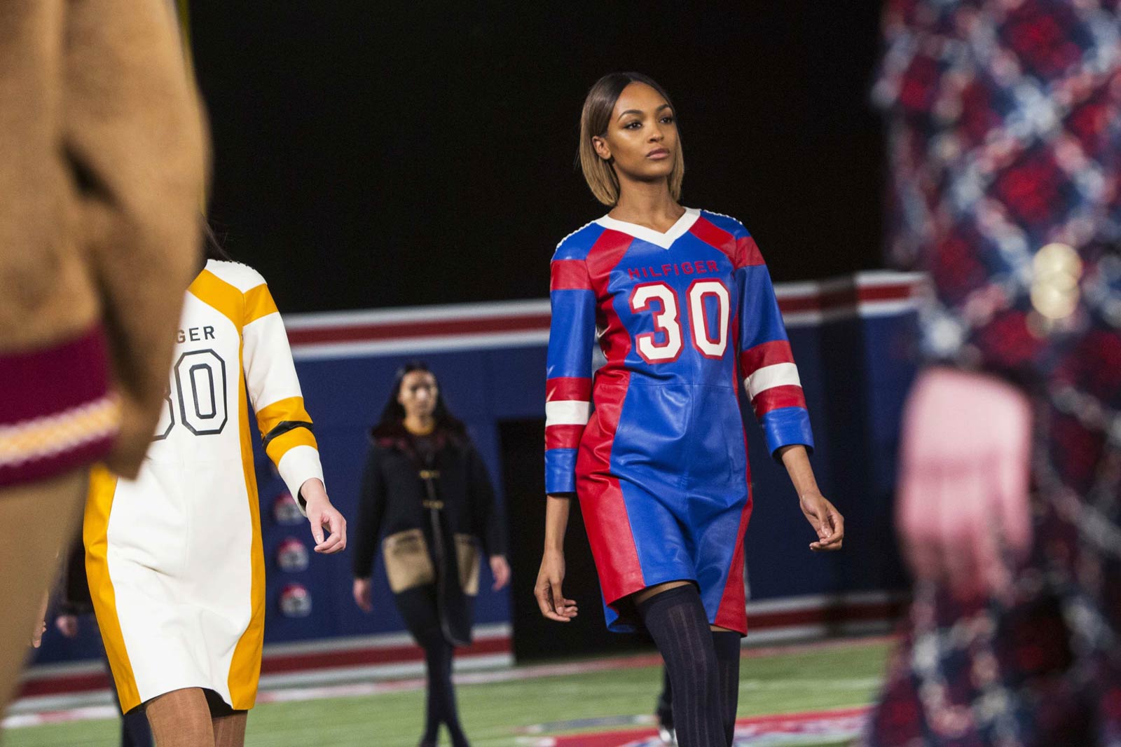 Jourdan Dunn presents a creation from the Tommy Hilfiger Fall/Winter 2015 Collection