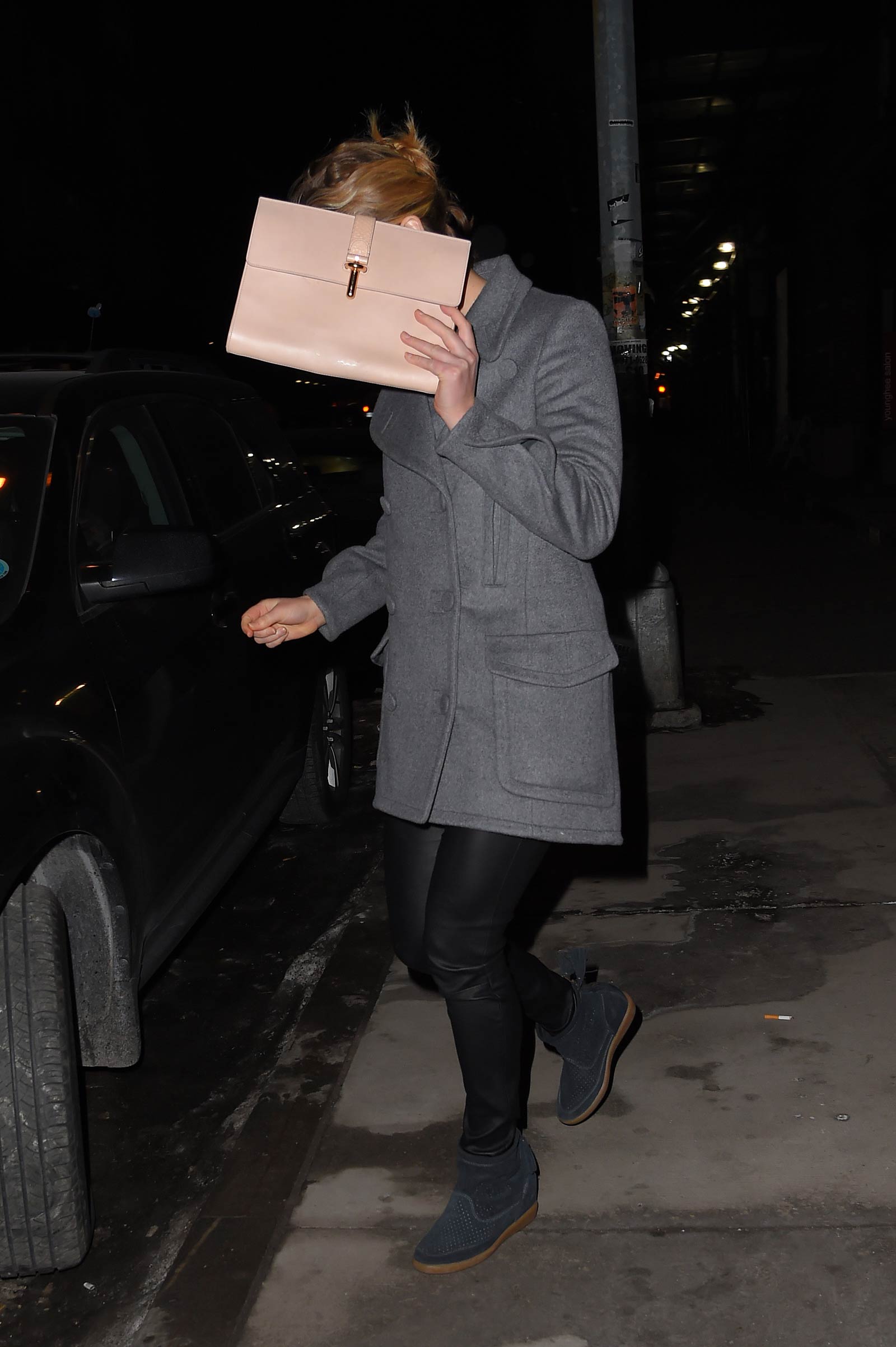 Jennifer Lawrence stepping out of Locanda Verde restaurant