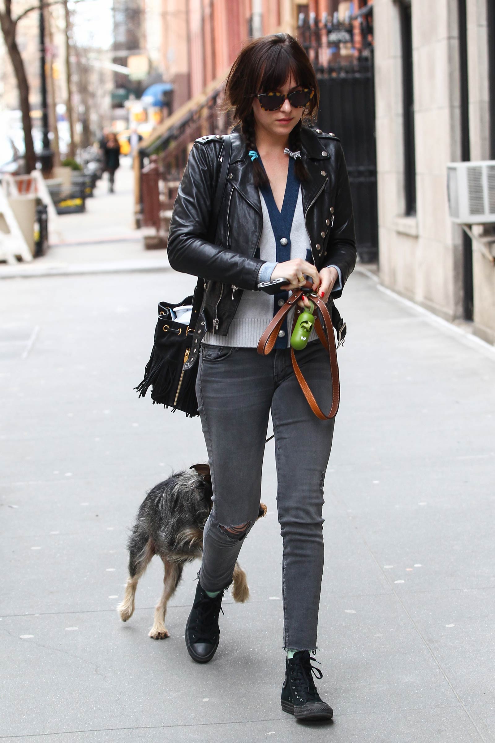 Dakota Johnson waking her dog in NYC