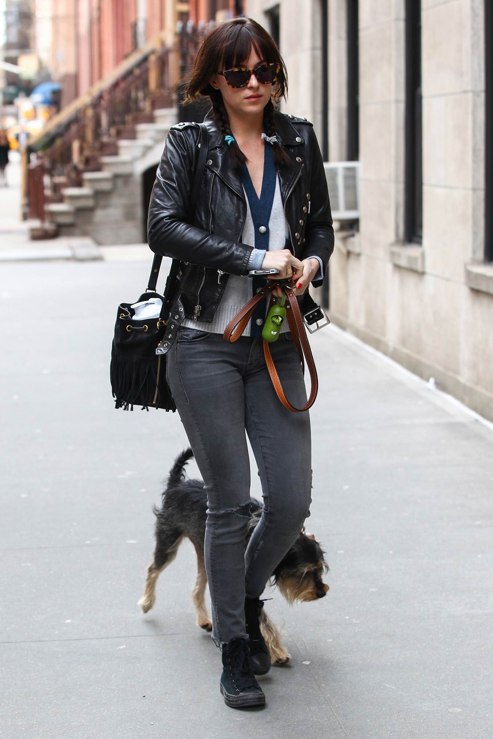 Dakota Johnson waking her dog in NYC