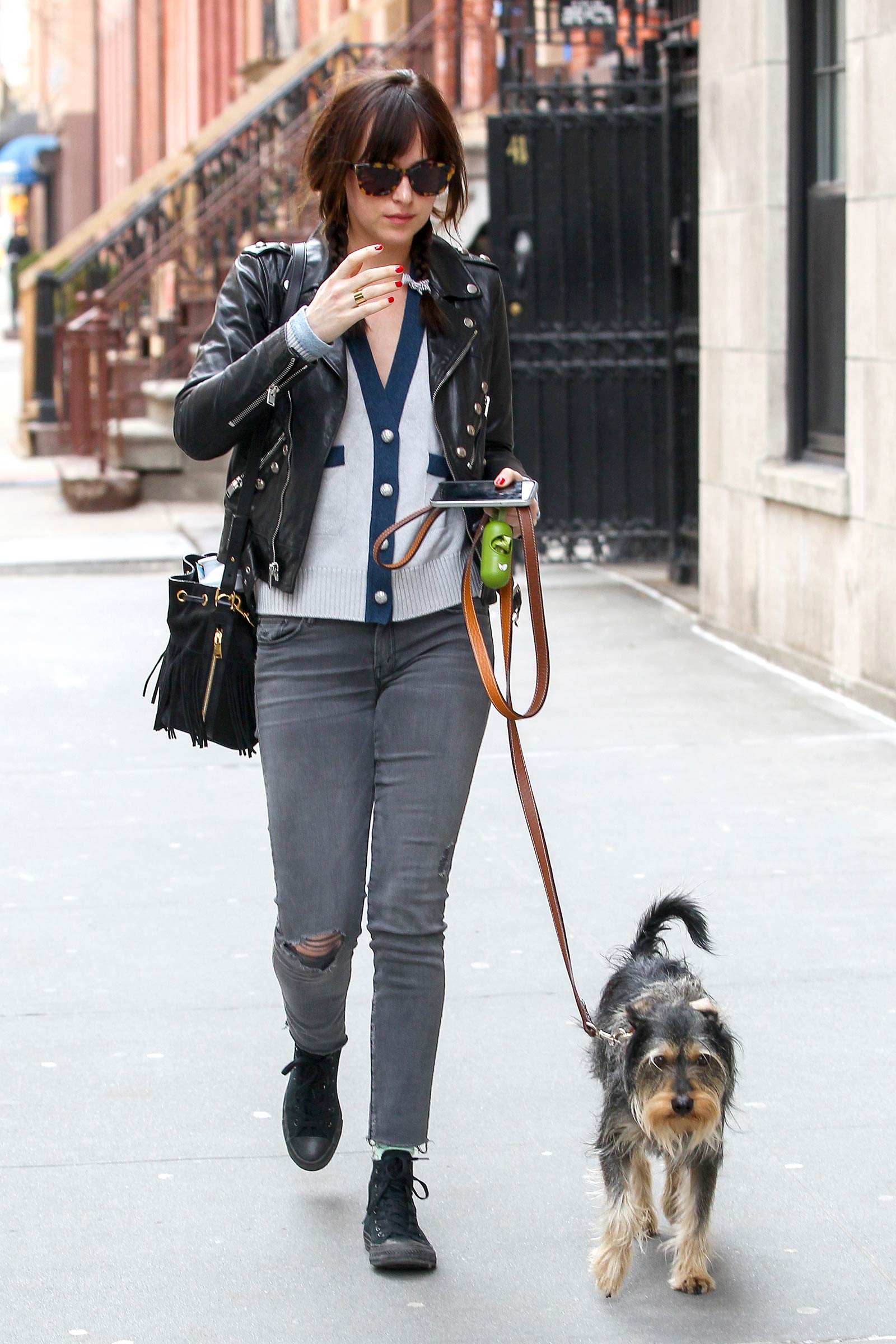 Dakota Johnson waking her dog in NYC