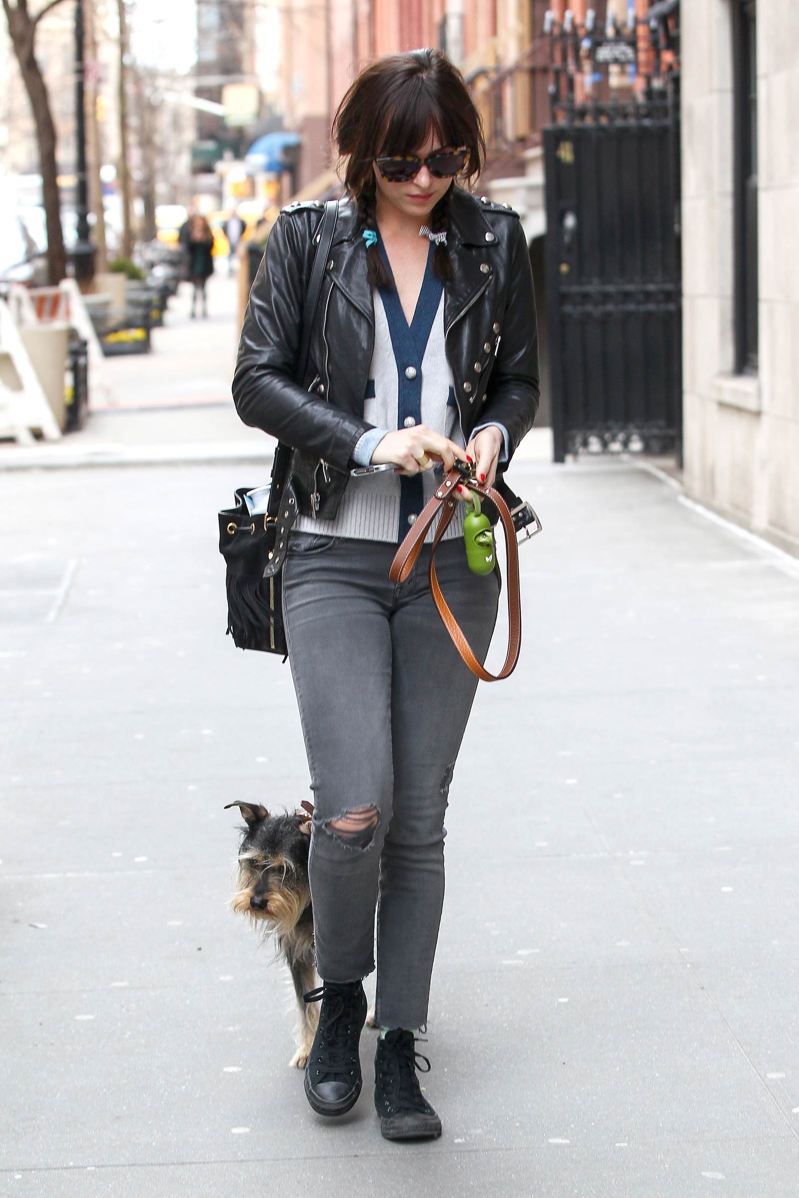 Dakota Johnson waking her dog in NYC