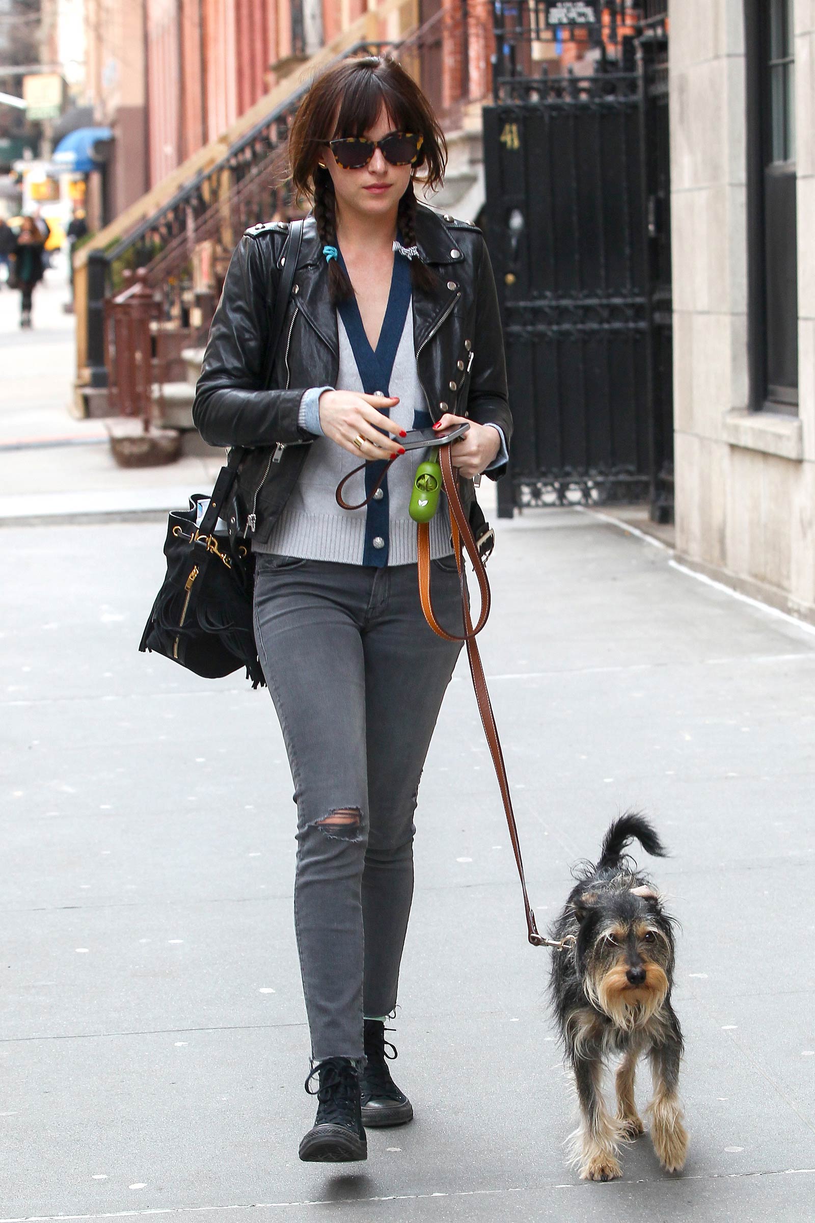 Dakota Johnson waking her dog in NYC