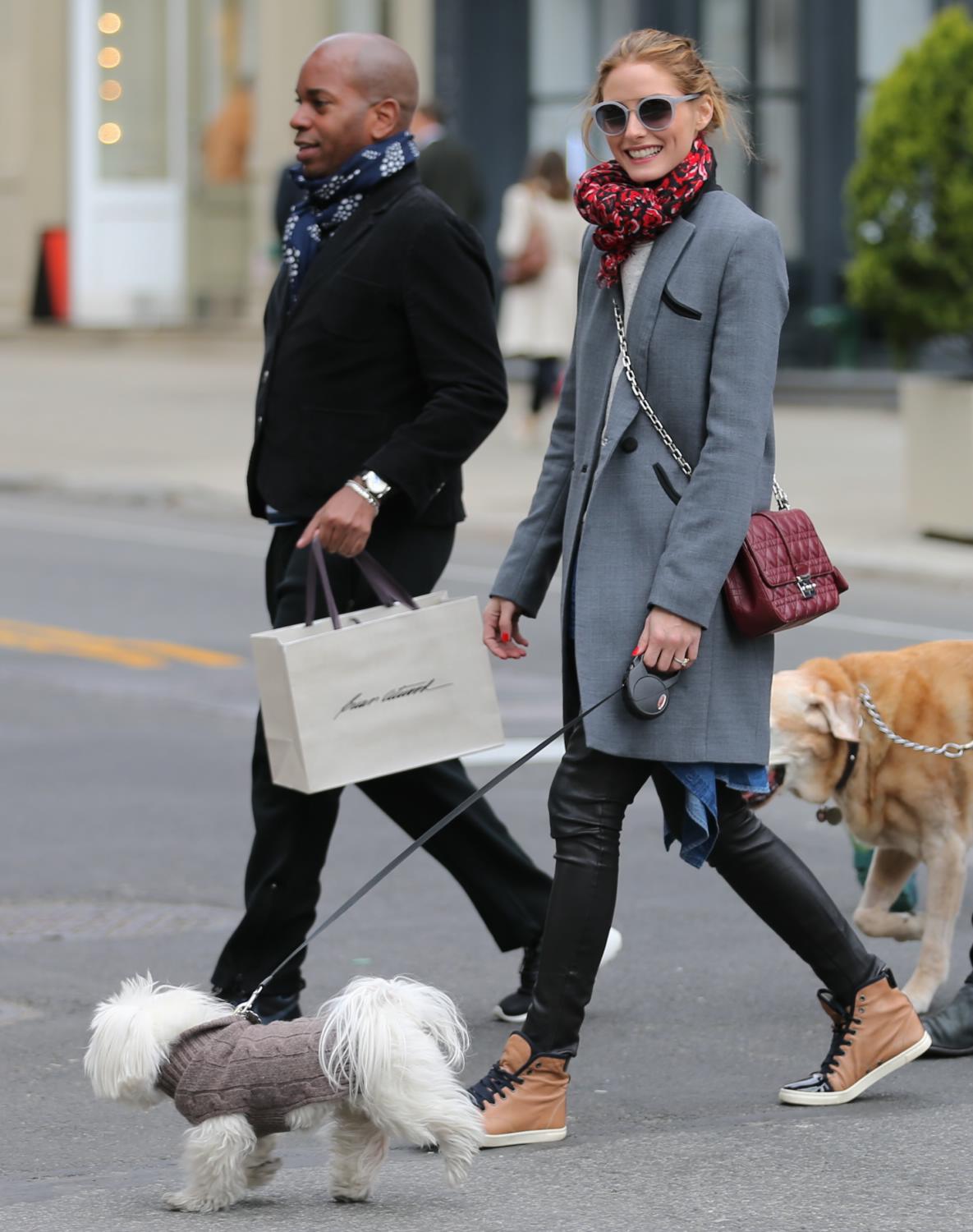 Olivia Palermo spotted out walking her dog with friends