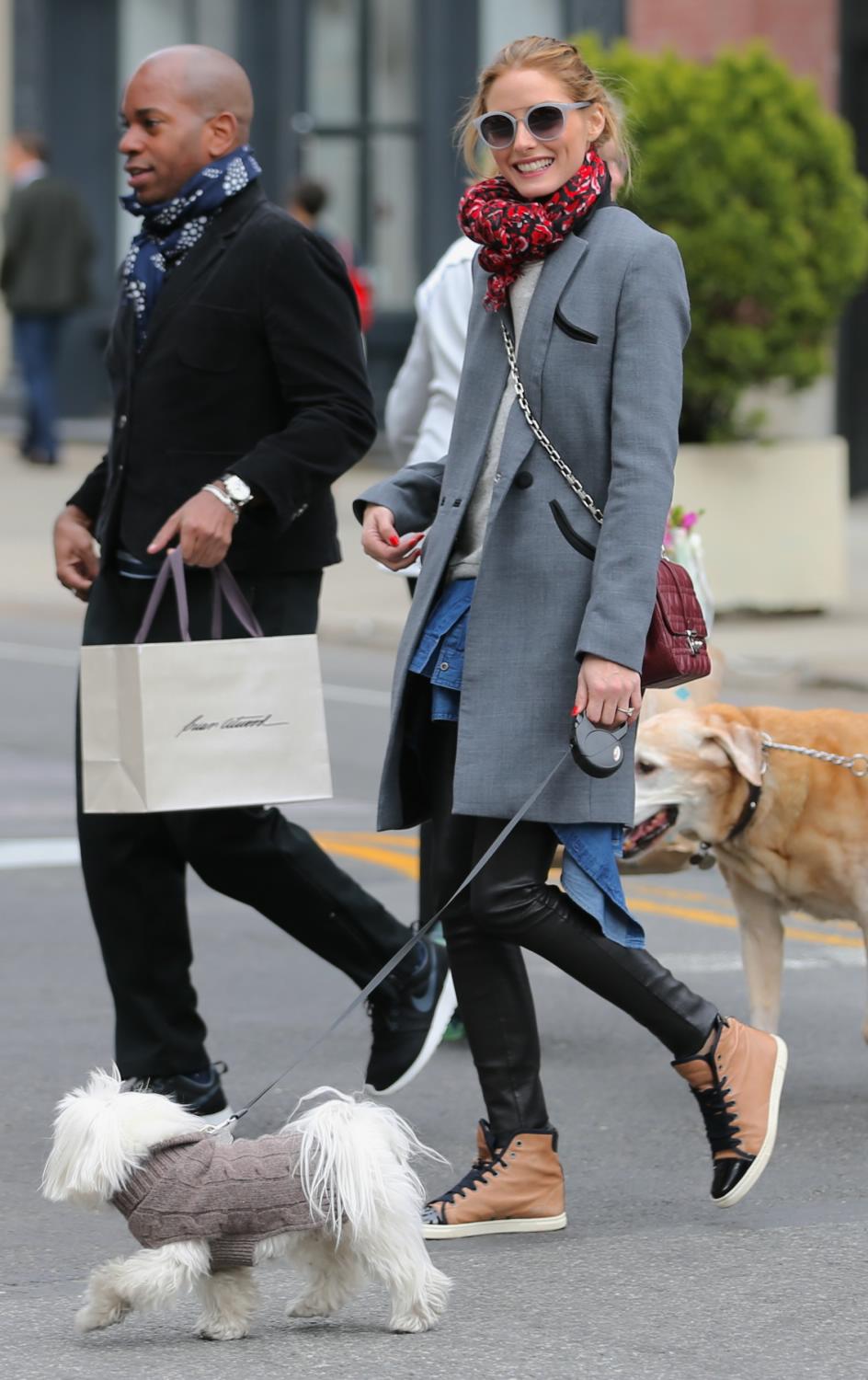 Olivia Palermo spotted out walking her dog with friends