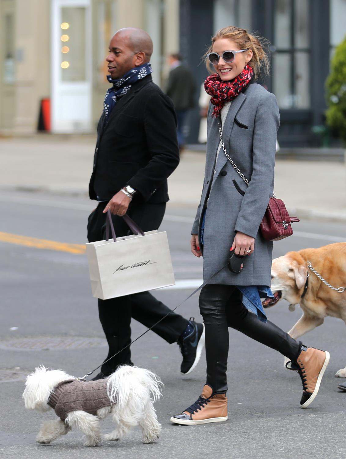 Olivia Palermo spotted out walking her dog with friends