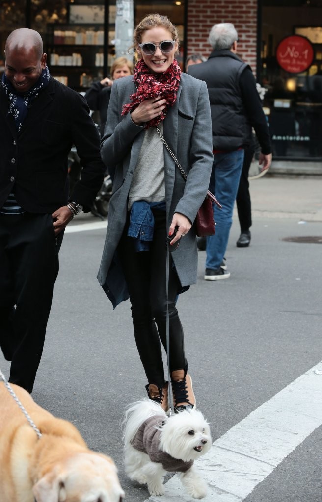 Olivia Palermo spotted out walking her dog with friends