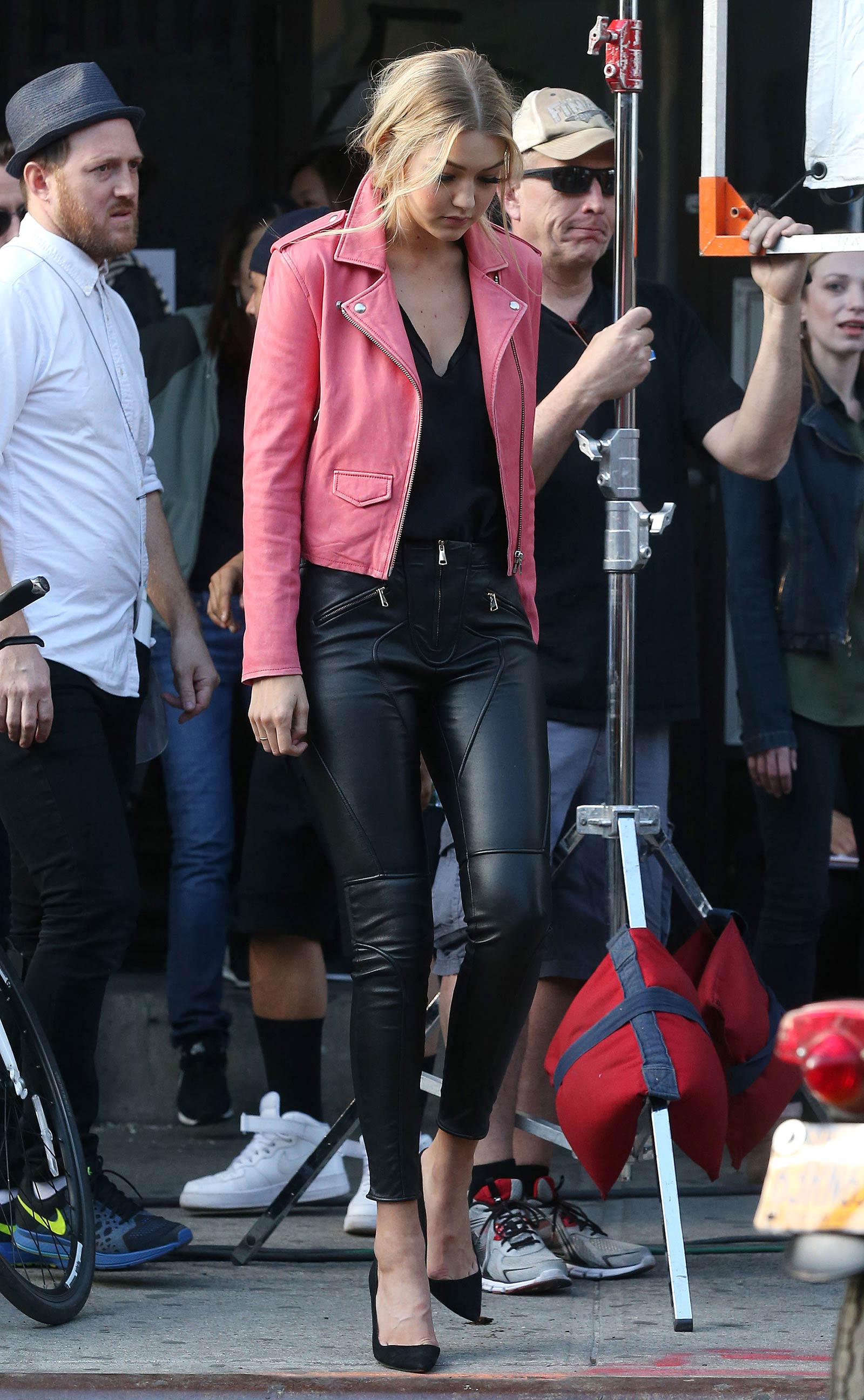 Gigi Hadid is seen on a photo shoot in New York City