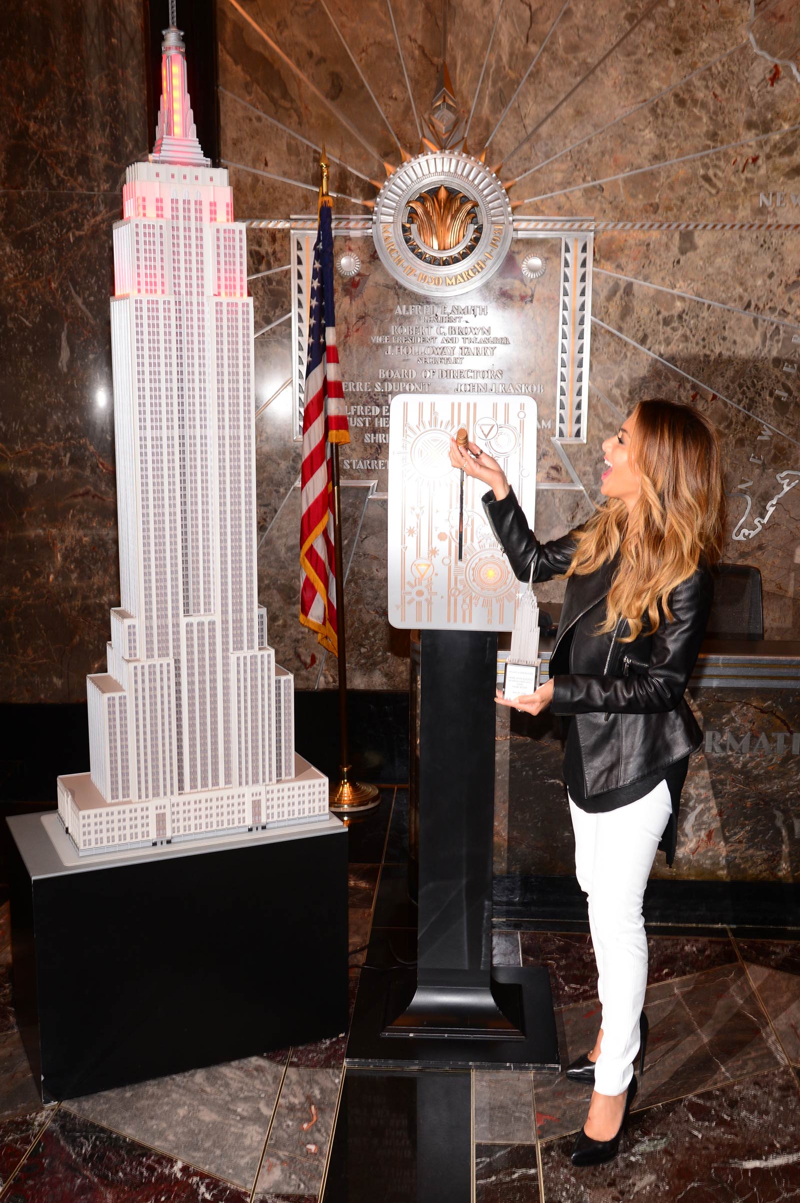 Nicole Scherzinger at Empire State Building celebrating Red Nose Day