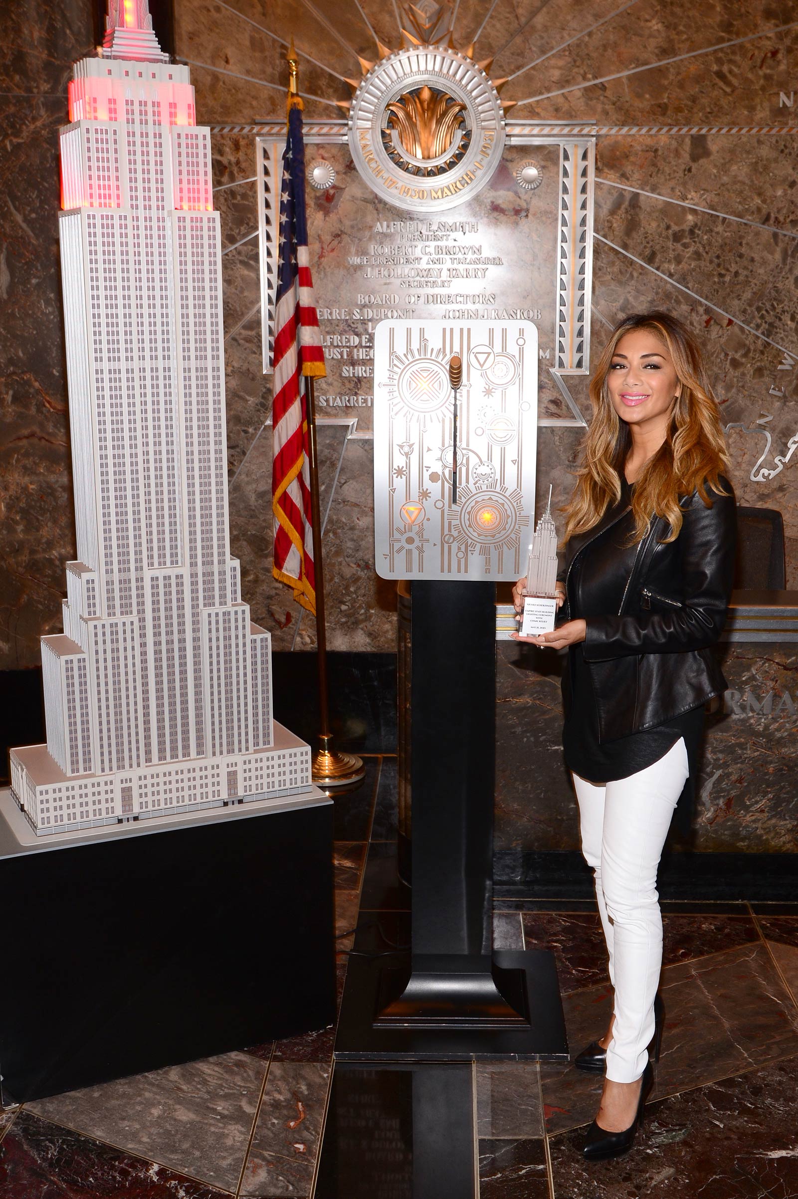 Nicole Scherzinger at Empire State Building celebrating Red Nose Day