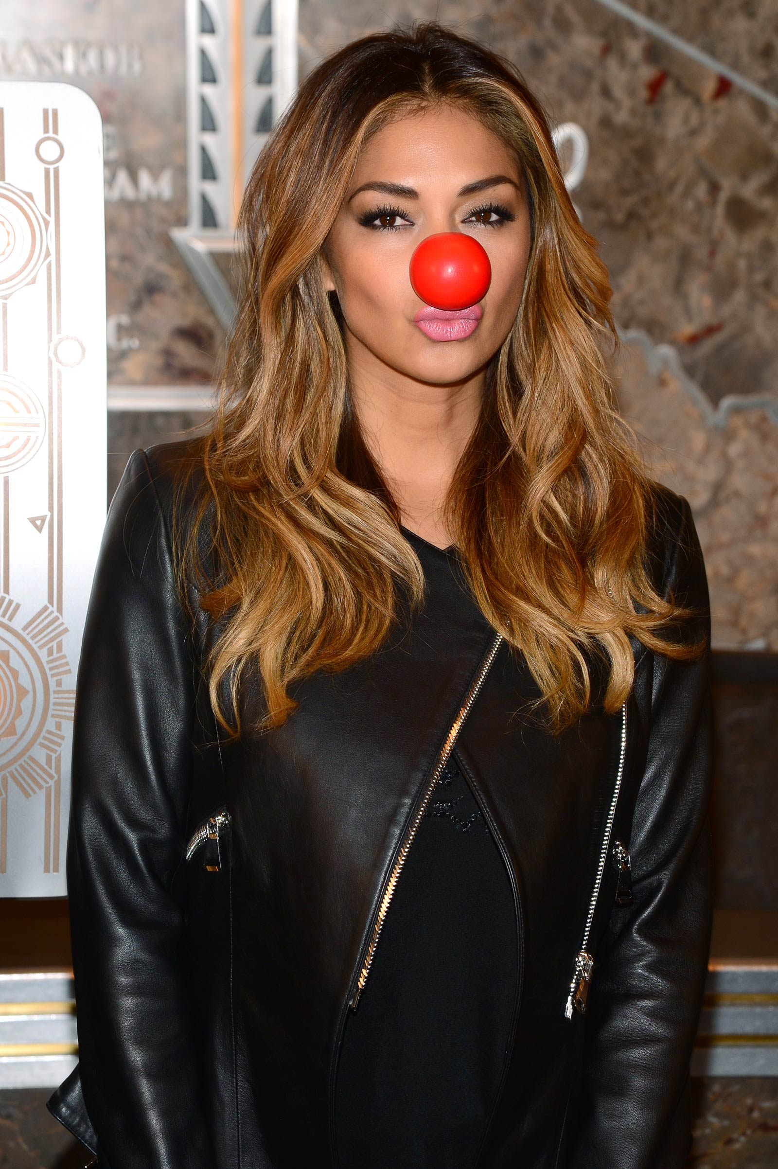 Nicole Scherzinger at Empire State Building celebrating Red Nose Day