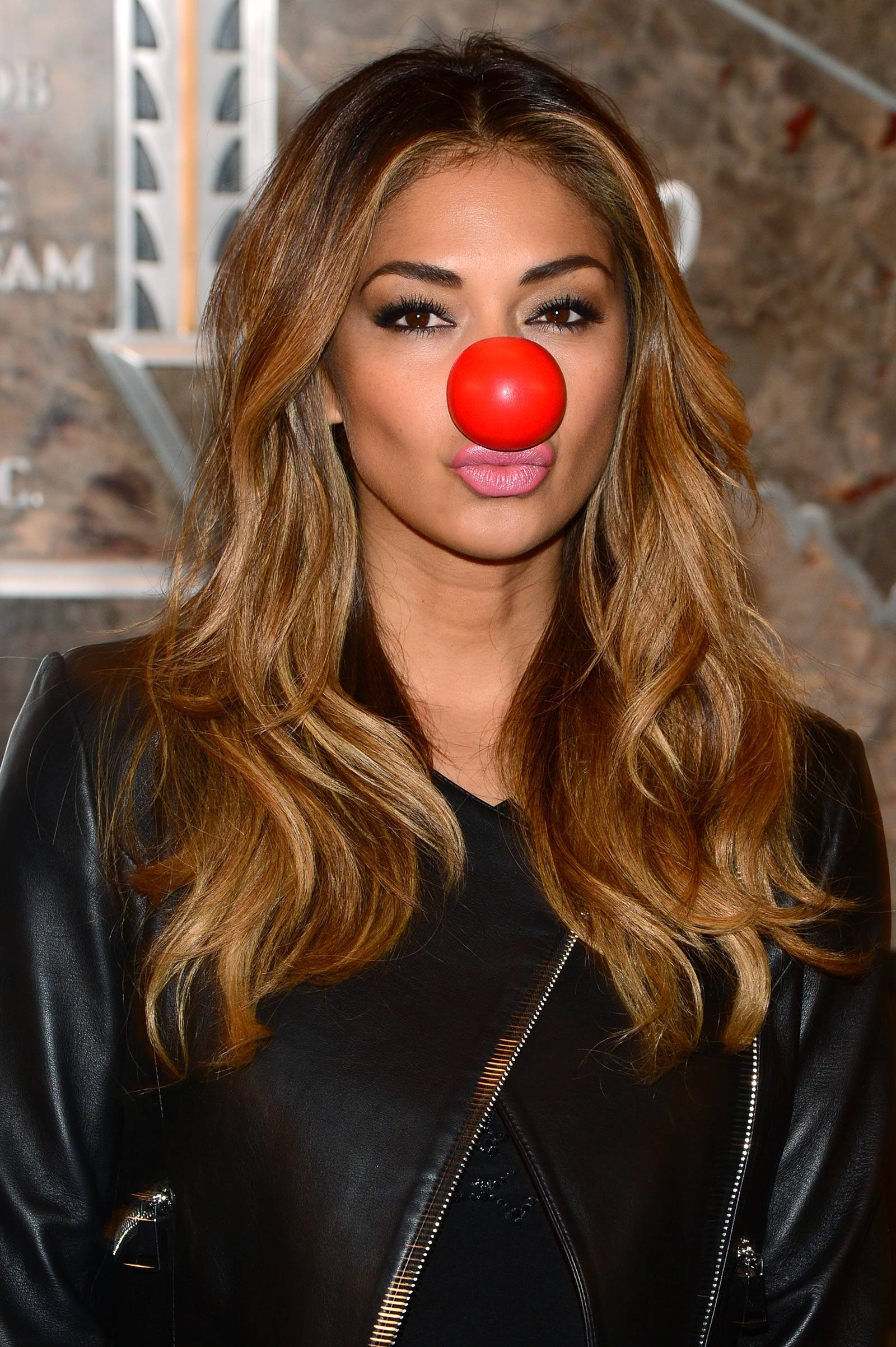 Nicole Scherzinger at Empire State Building celebrating Red Nose Day