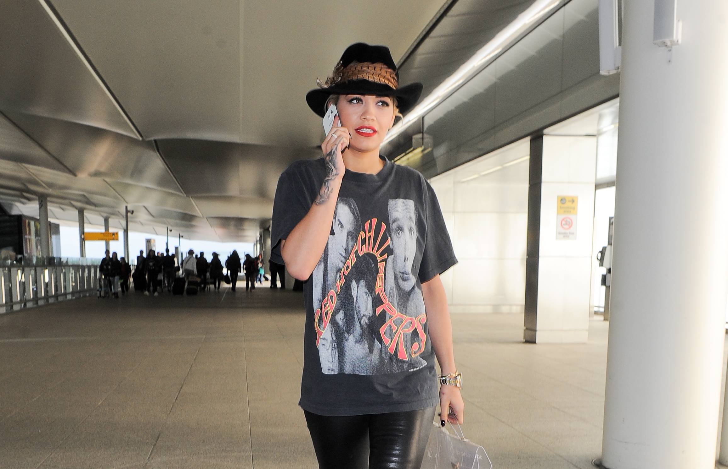 Rita Ora arriving at Heathrow airport