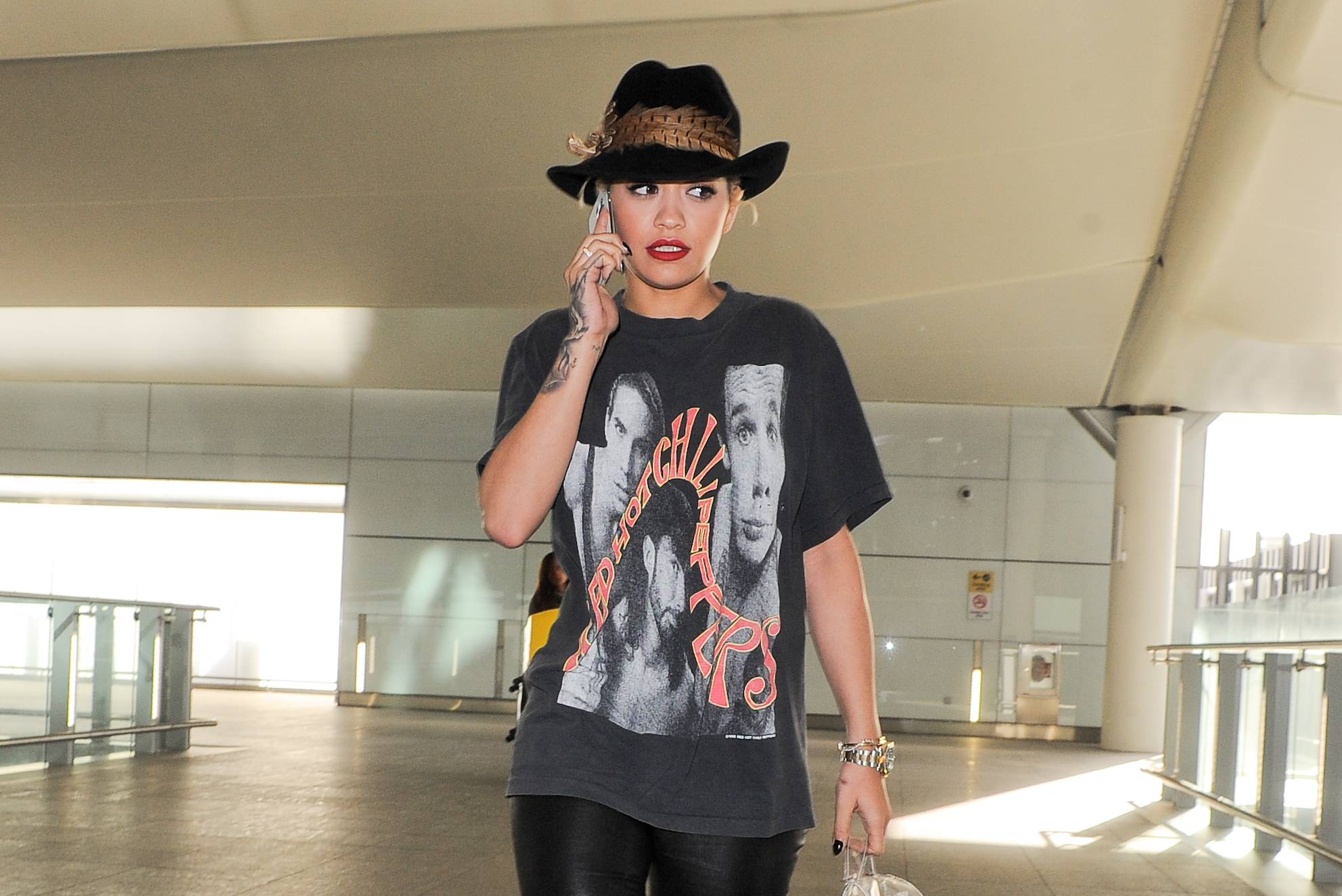 Rita Ora arriving at Heathrow airport