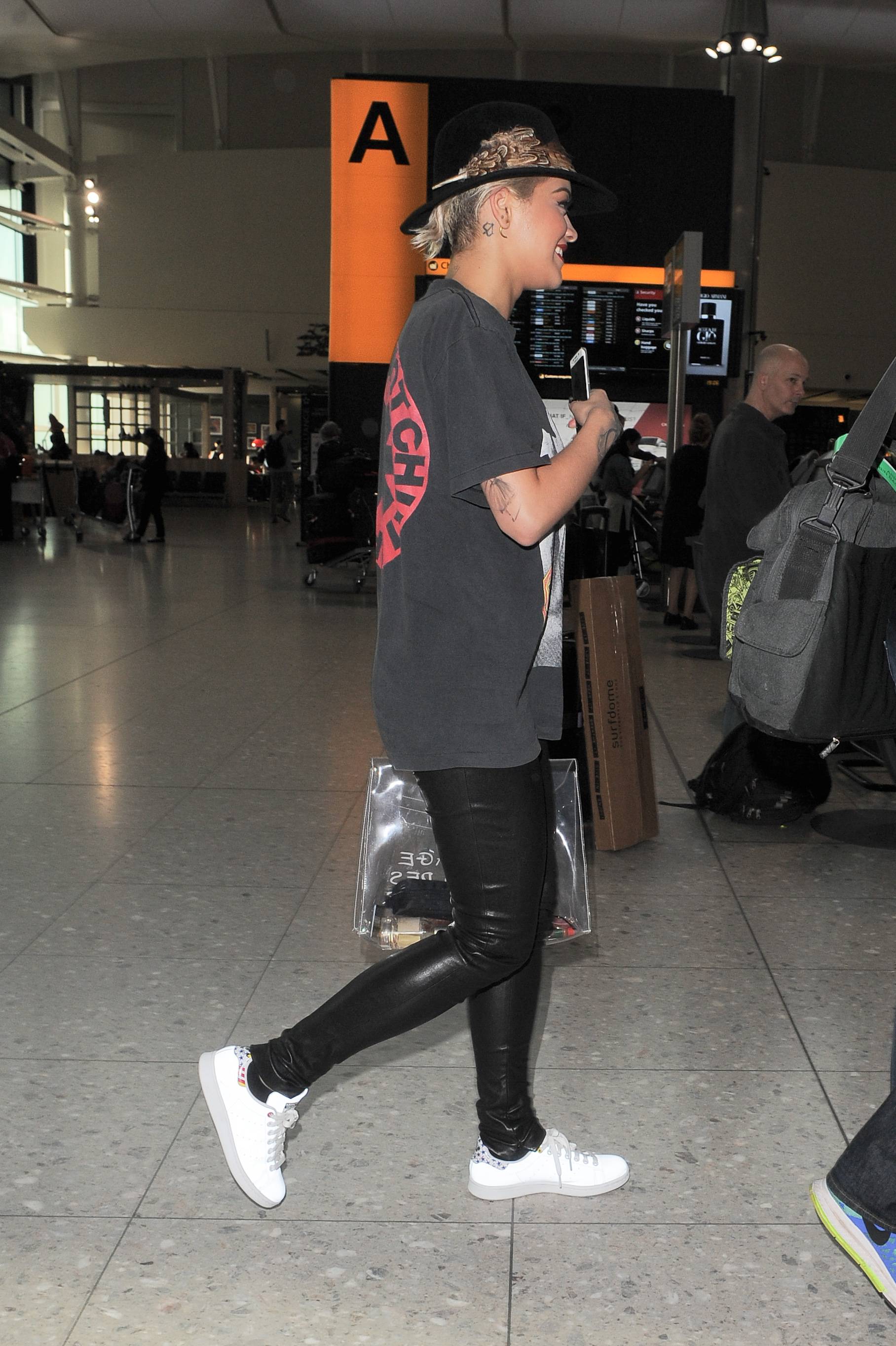 Rita Ora arriving at Heathrow airport