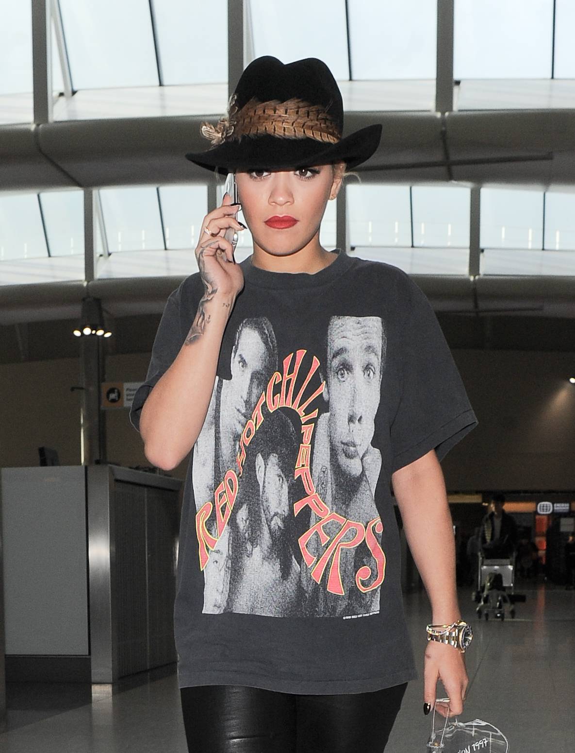 Rita Ora arriving at Heathrow airport