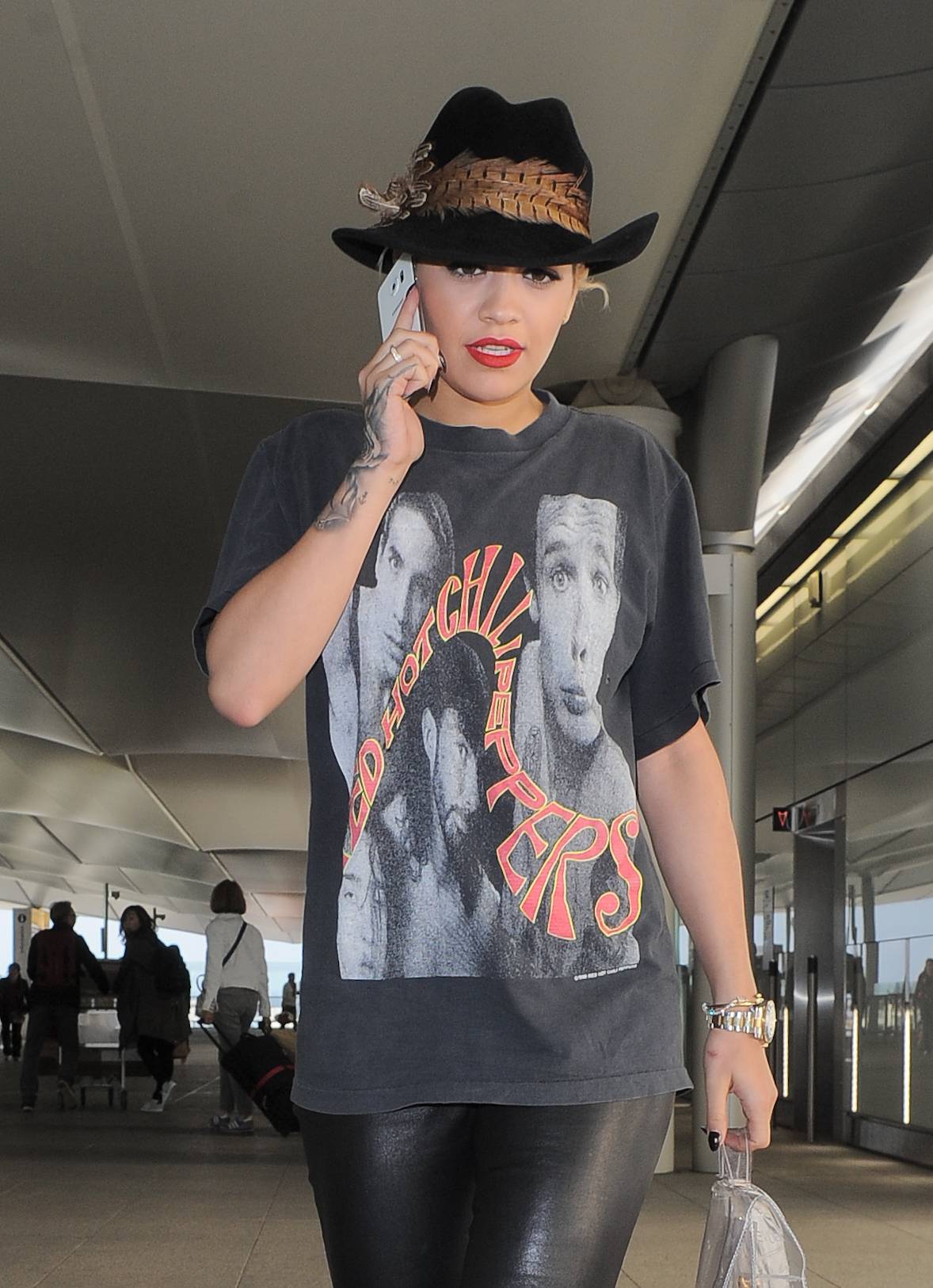 Rita Ora arriving at Heathrow airport