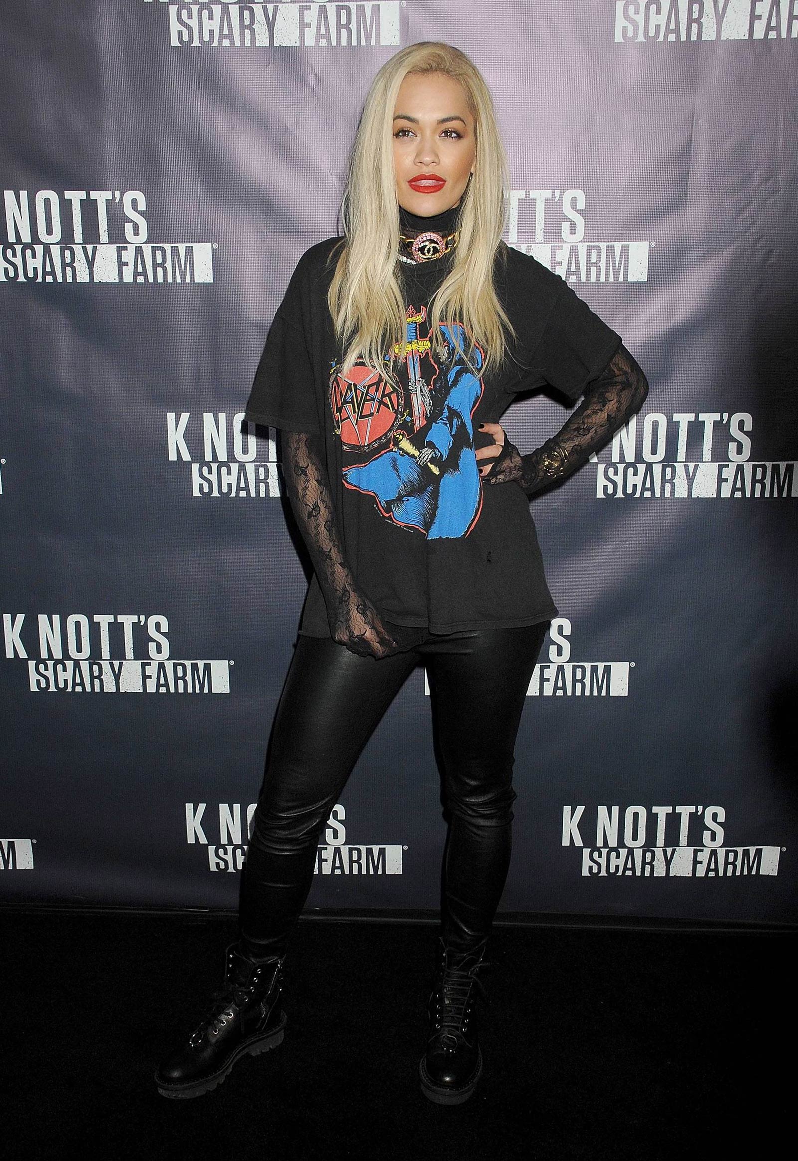 Rita Ora attends Knott’s Scary Farm Black Carpet