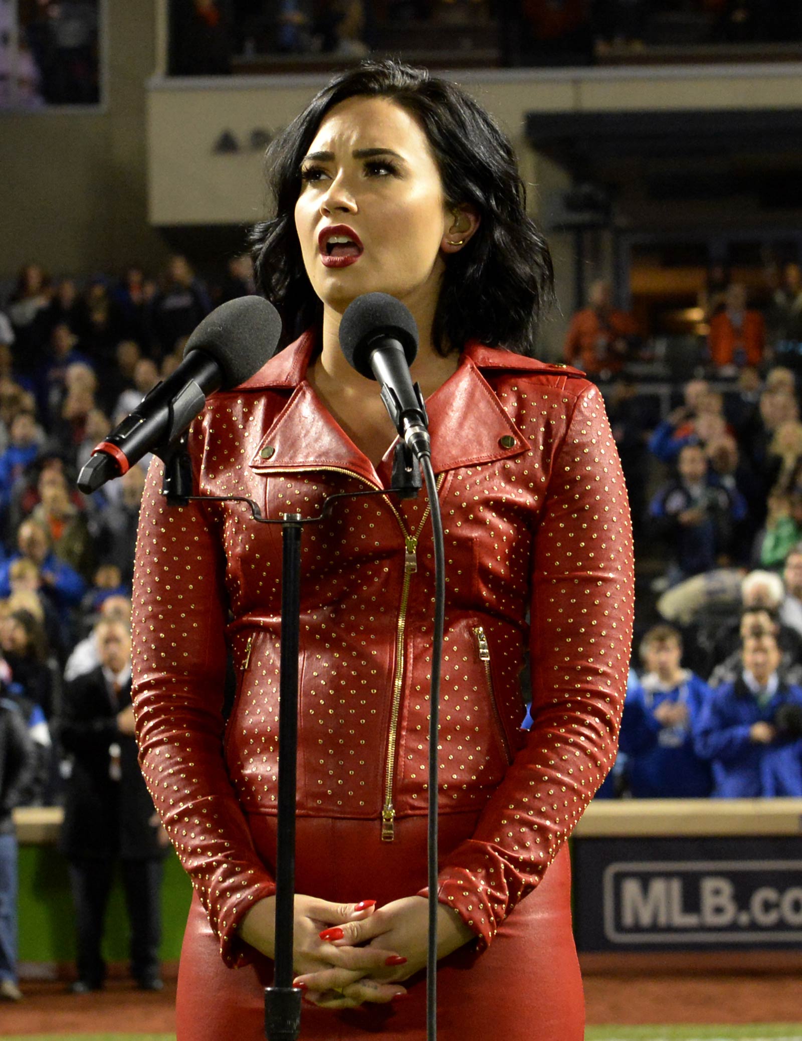 Demi Lovato performing at the World Series