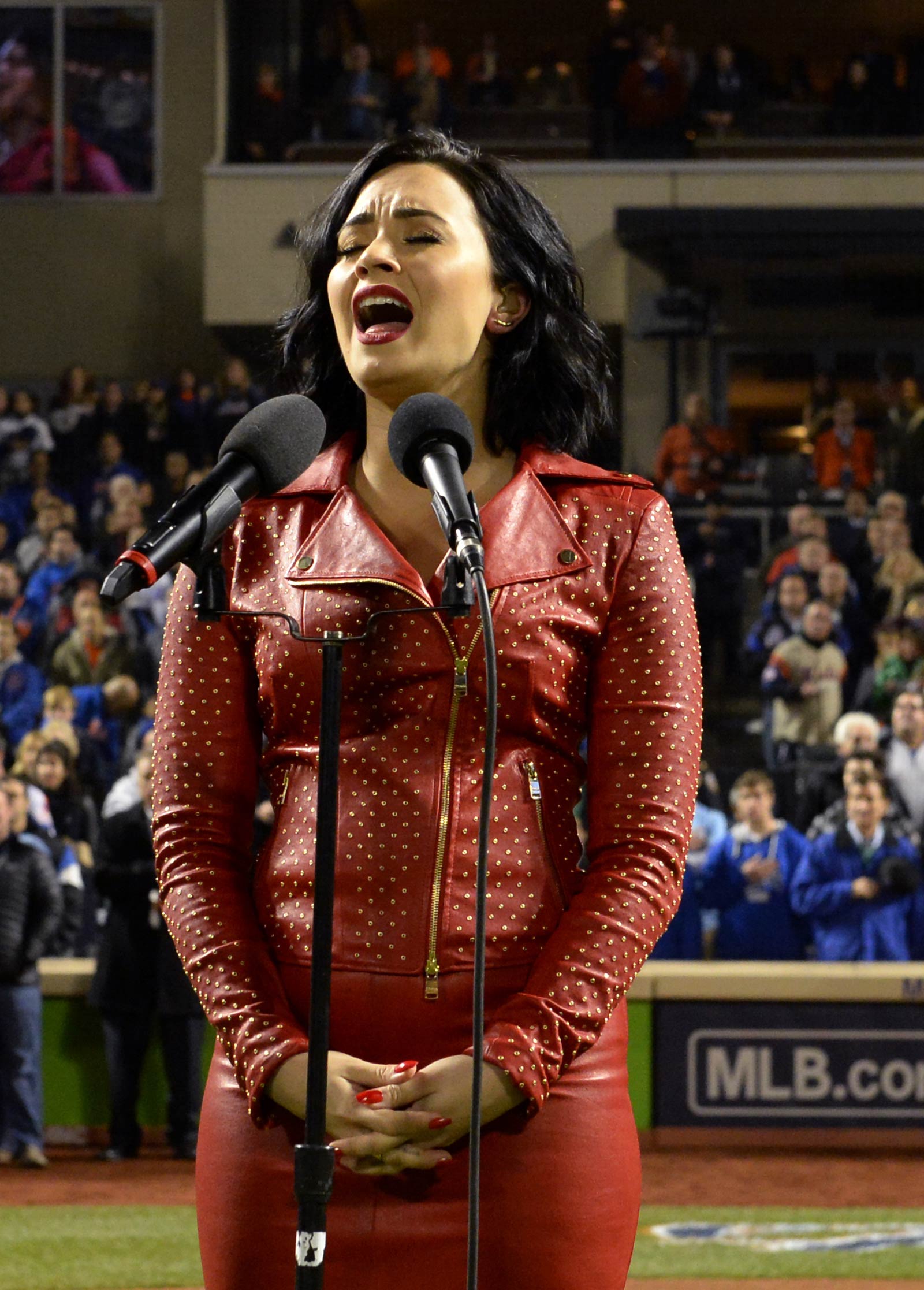 Demi Lovato performing at the World Series