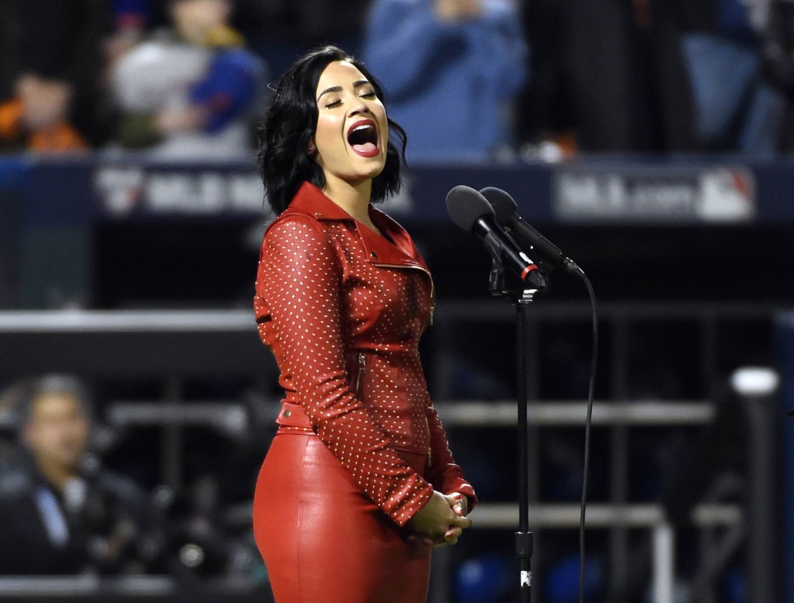Demi Lovato performing at the World Series