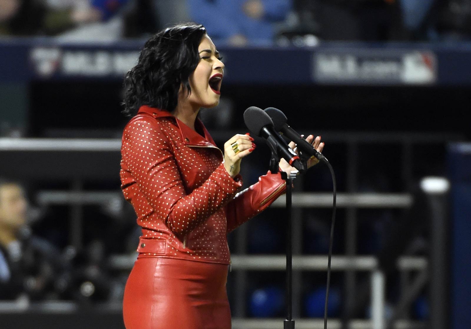 Demi Lovato performing at the World Series