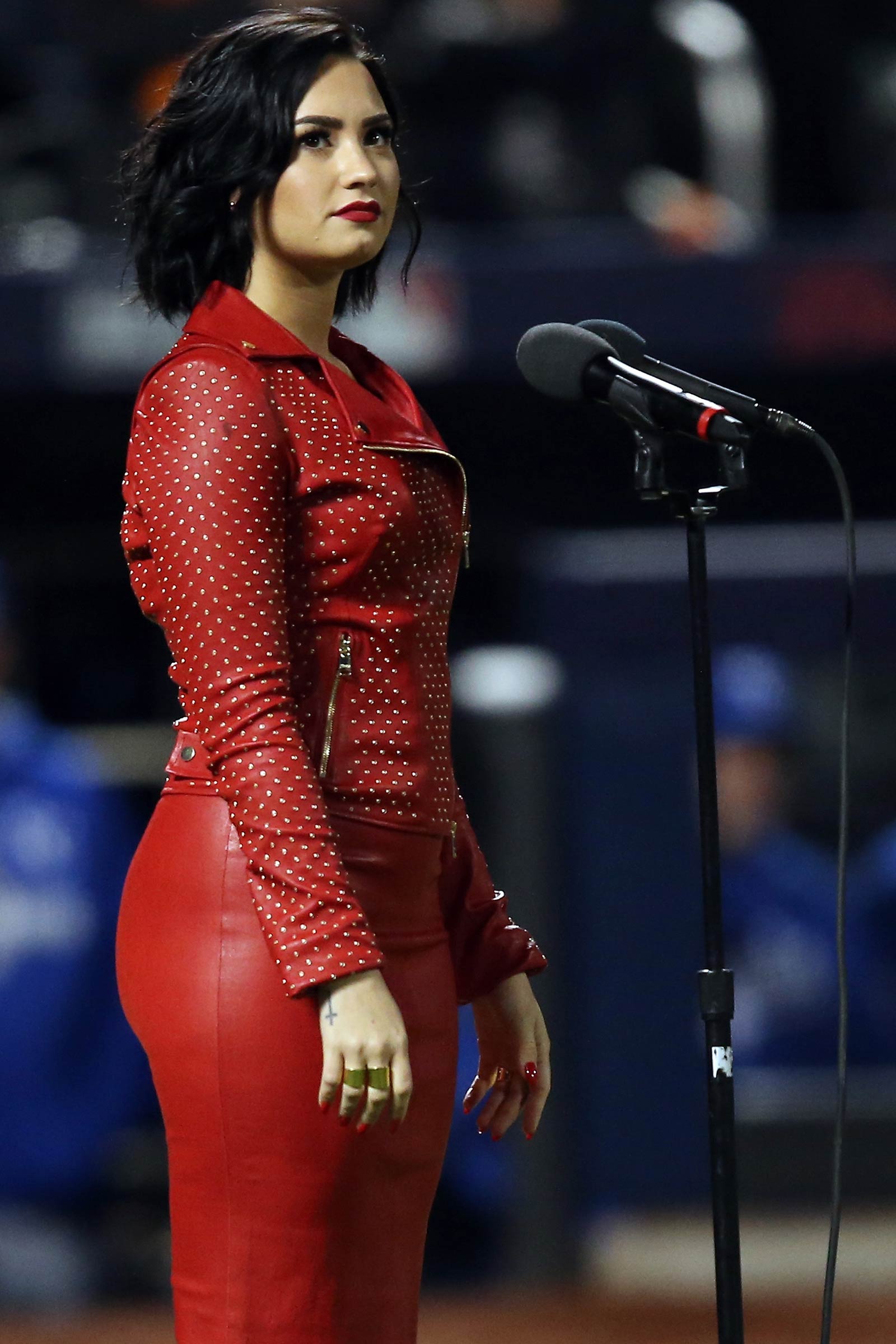 Demi Lovato performing at the World Series