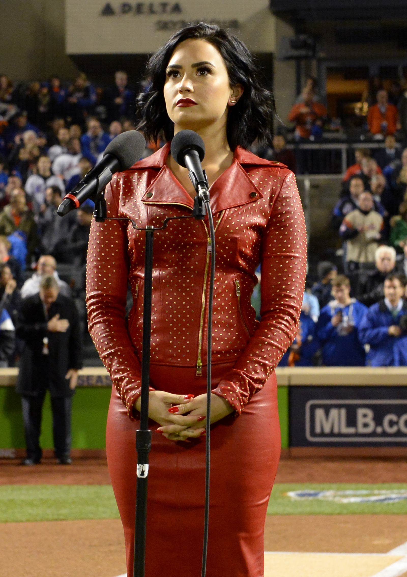 Demi Lovato performing at the World Series