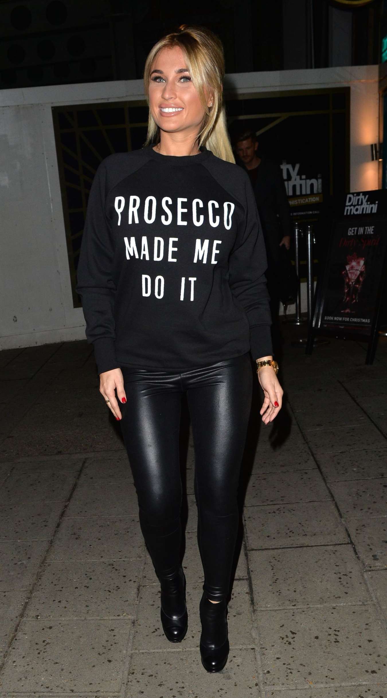 Billie Faiers seen leaving Dirty Martini in Hanover Sq