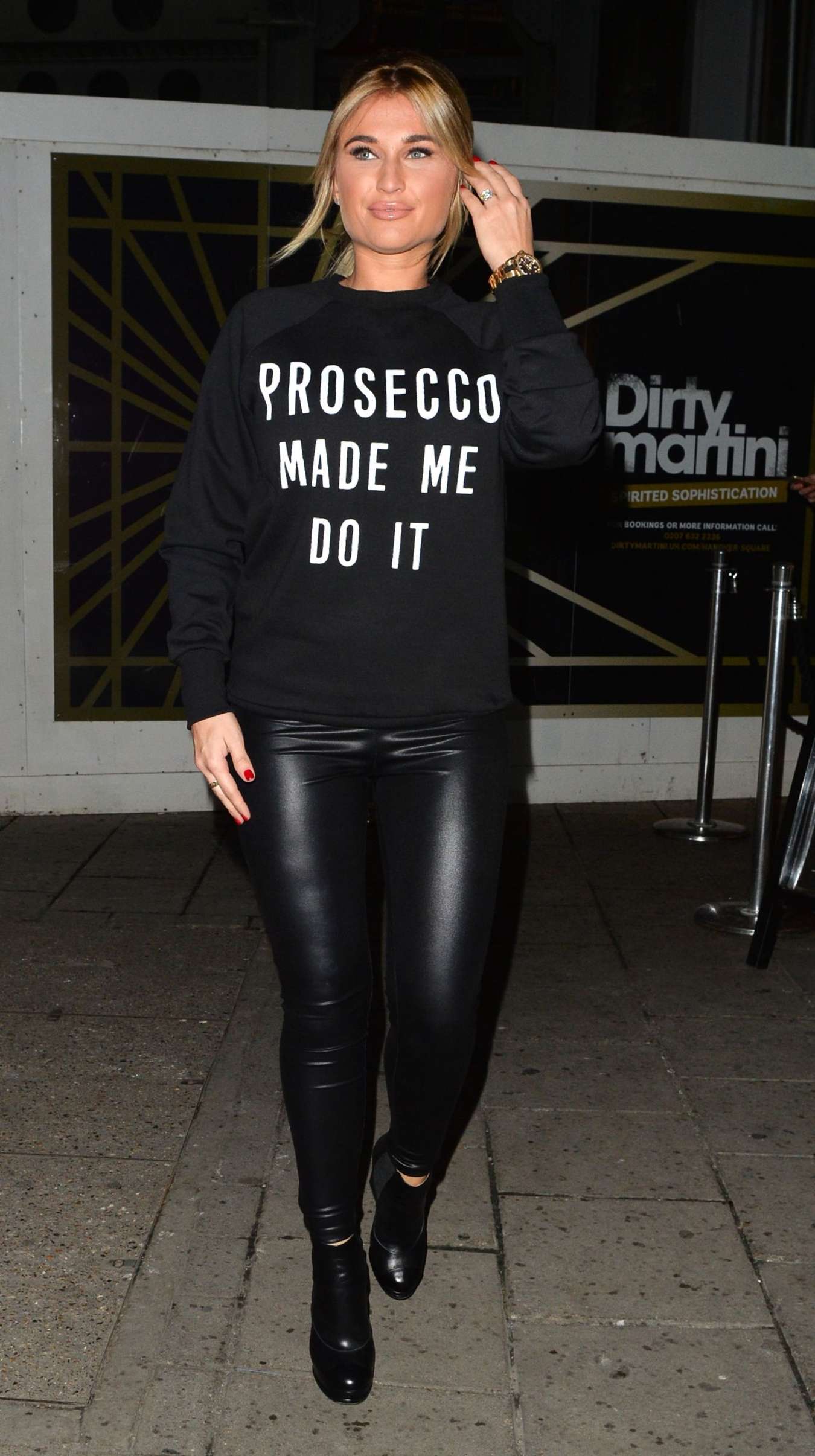 Billie Faiers seen leaving Dirty Martini in Hanover Sq