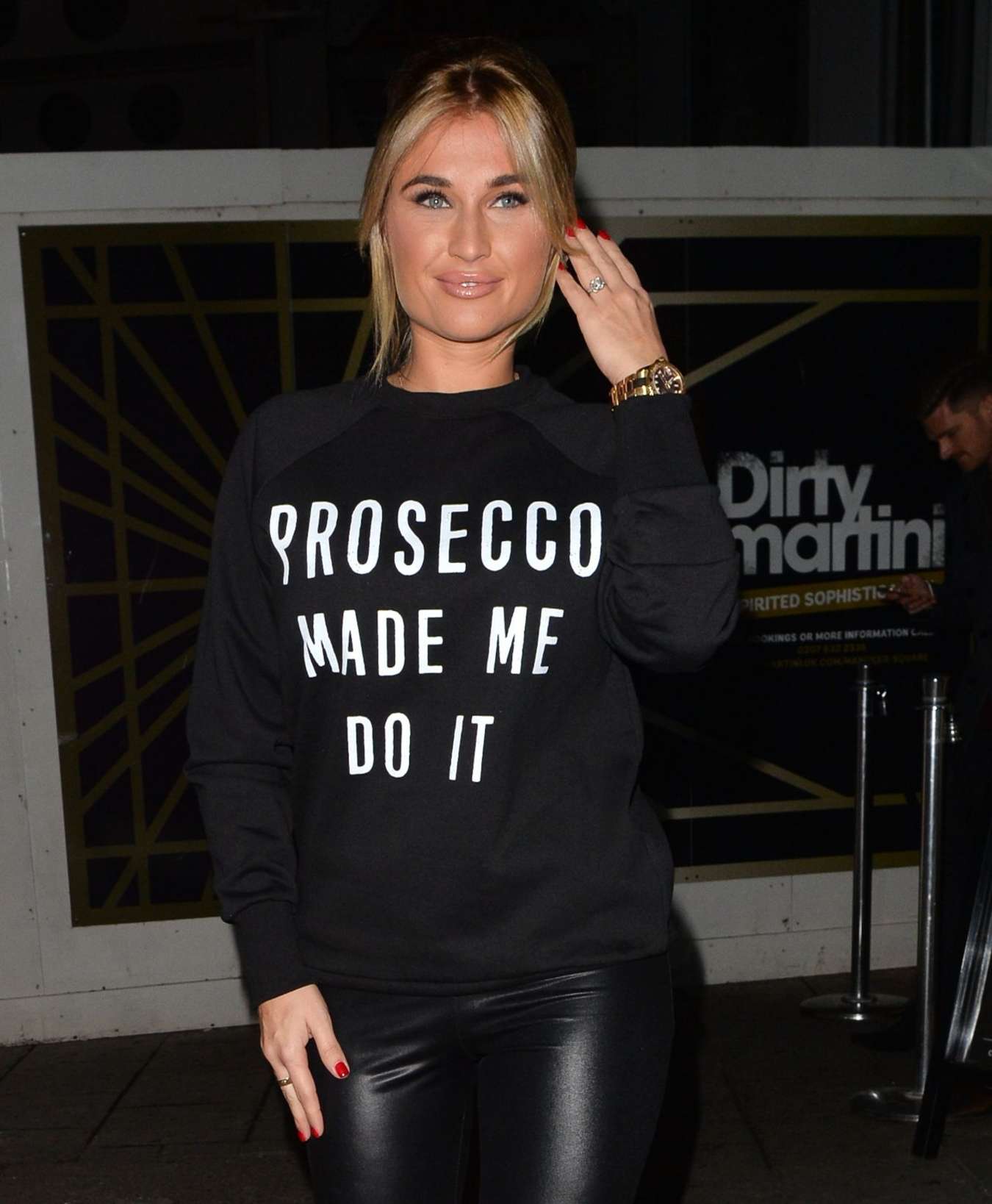 Billie Faiers seen leaving Dirty Martini in Hanover Sq