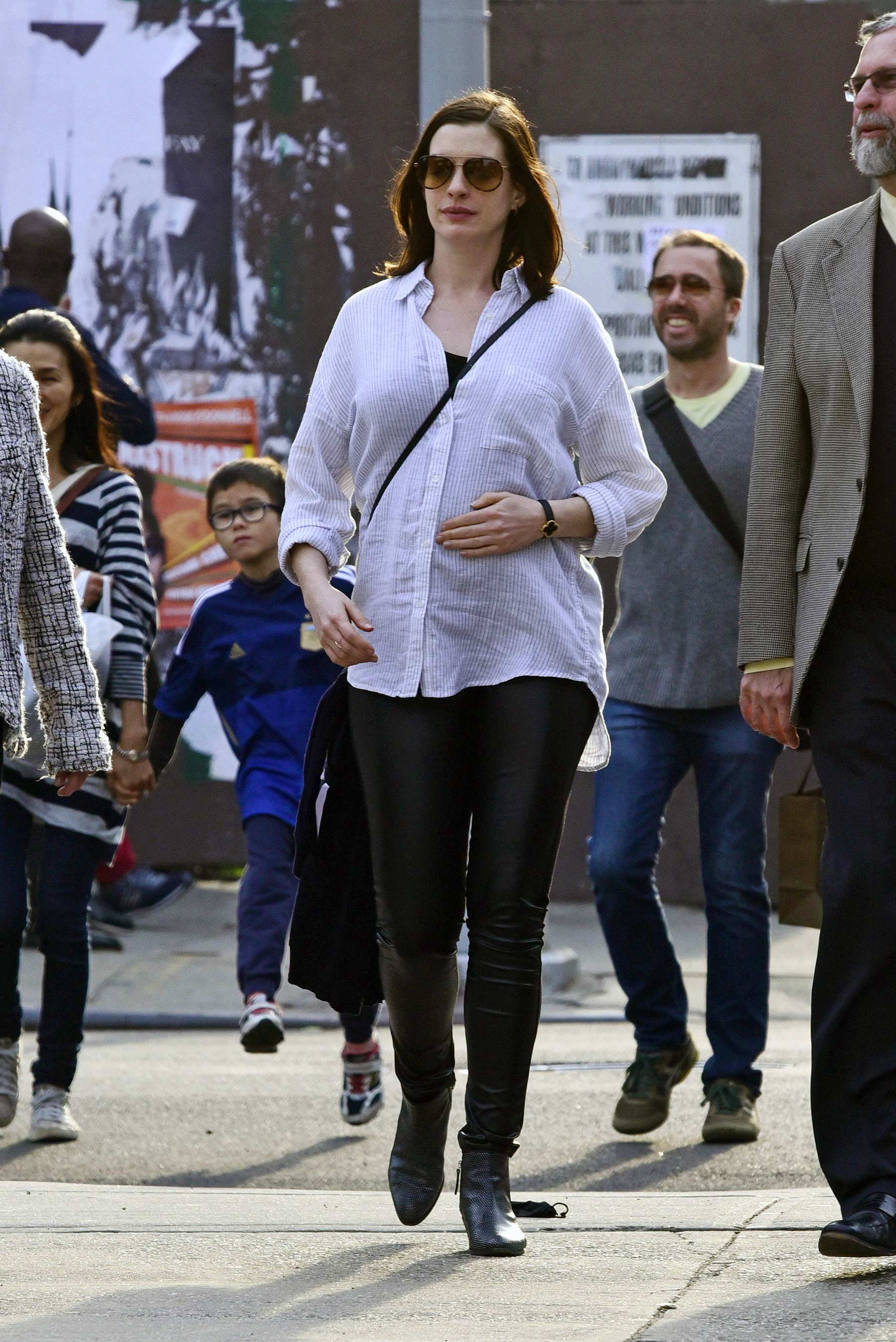 Anne Hathaway out in downtown New York