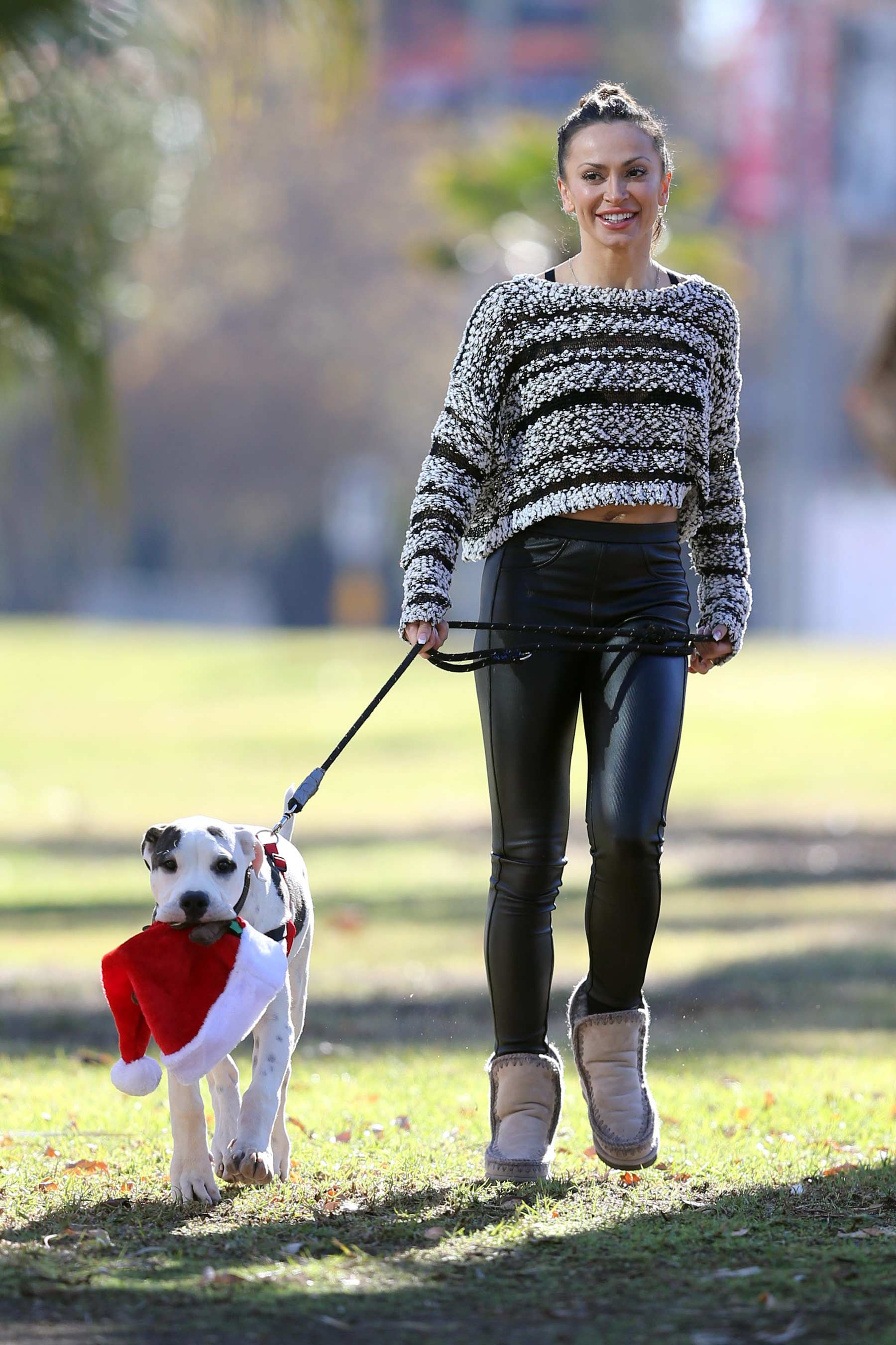 Karina Smirnoff walking her dog in Woodland Hills