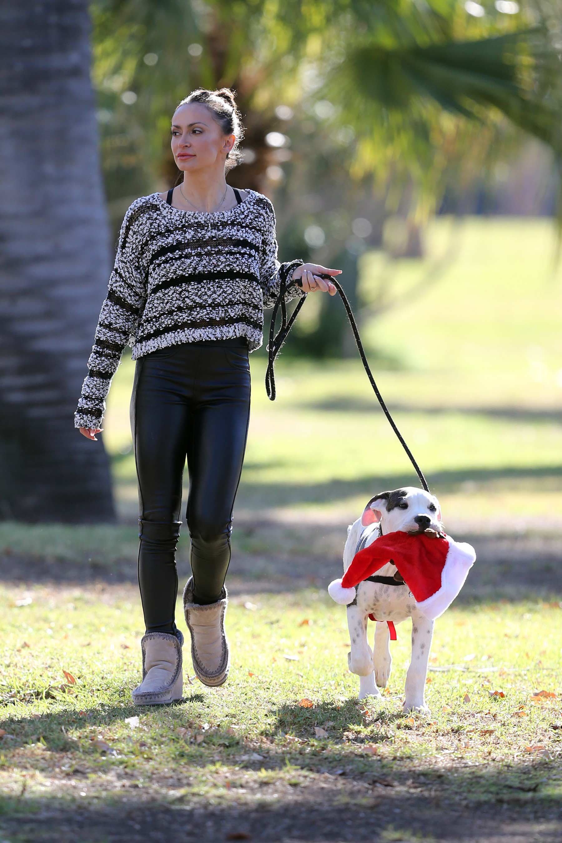 Karina Smirnoff walking her dog in Woodland Hills