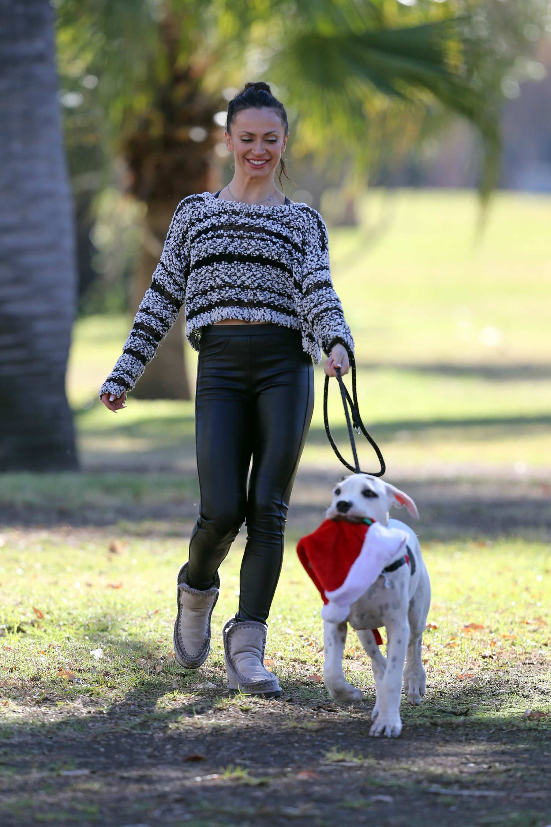 Karina Smirnoff walking her dog in Woodland Hills