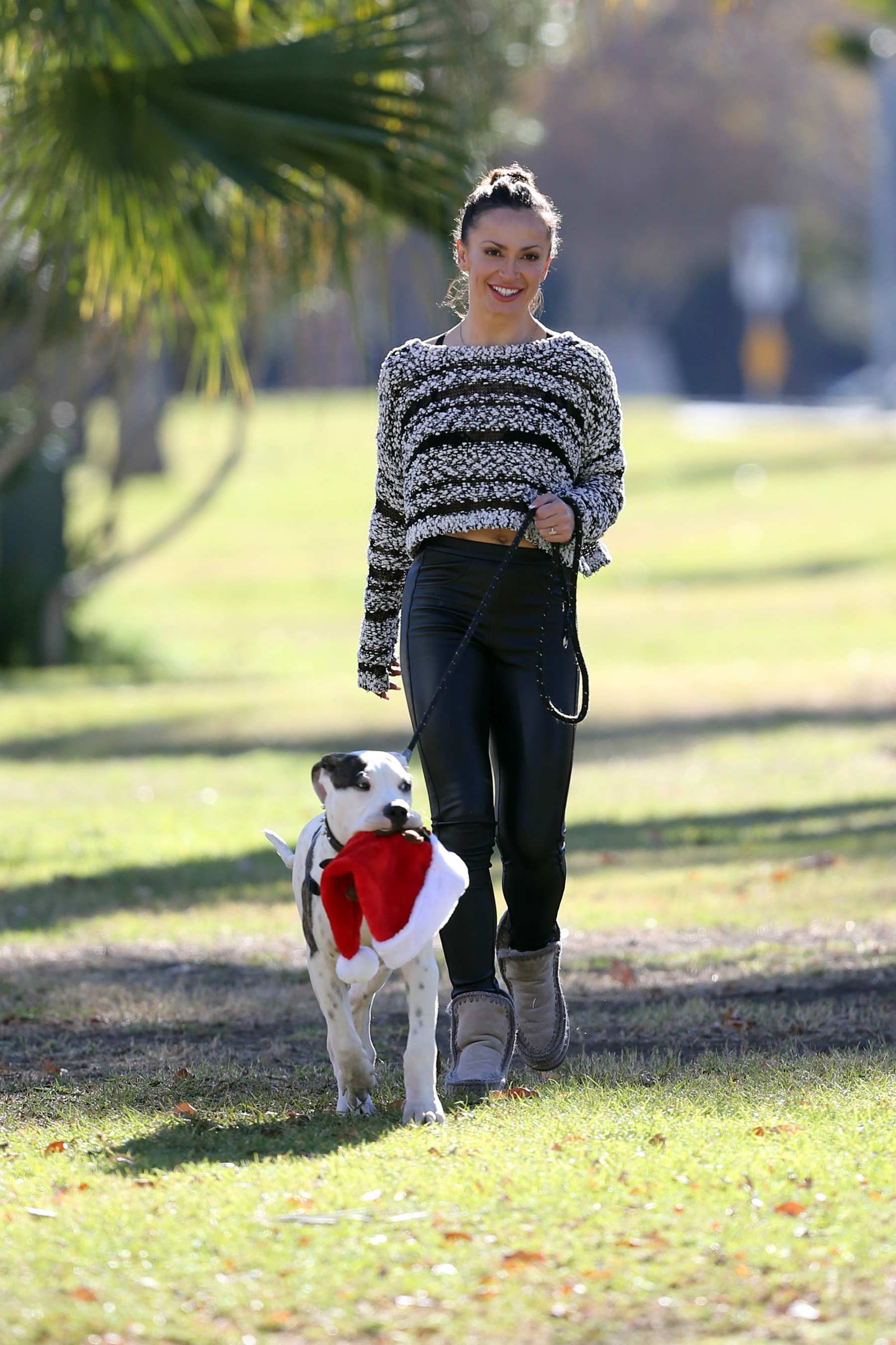 Karina Smirnoff walking her dog in Woodland Hills