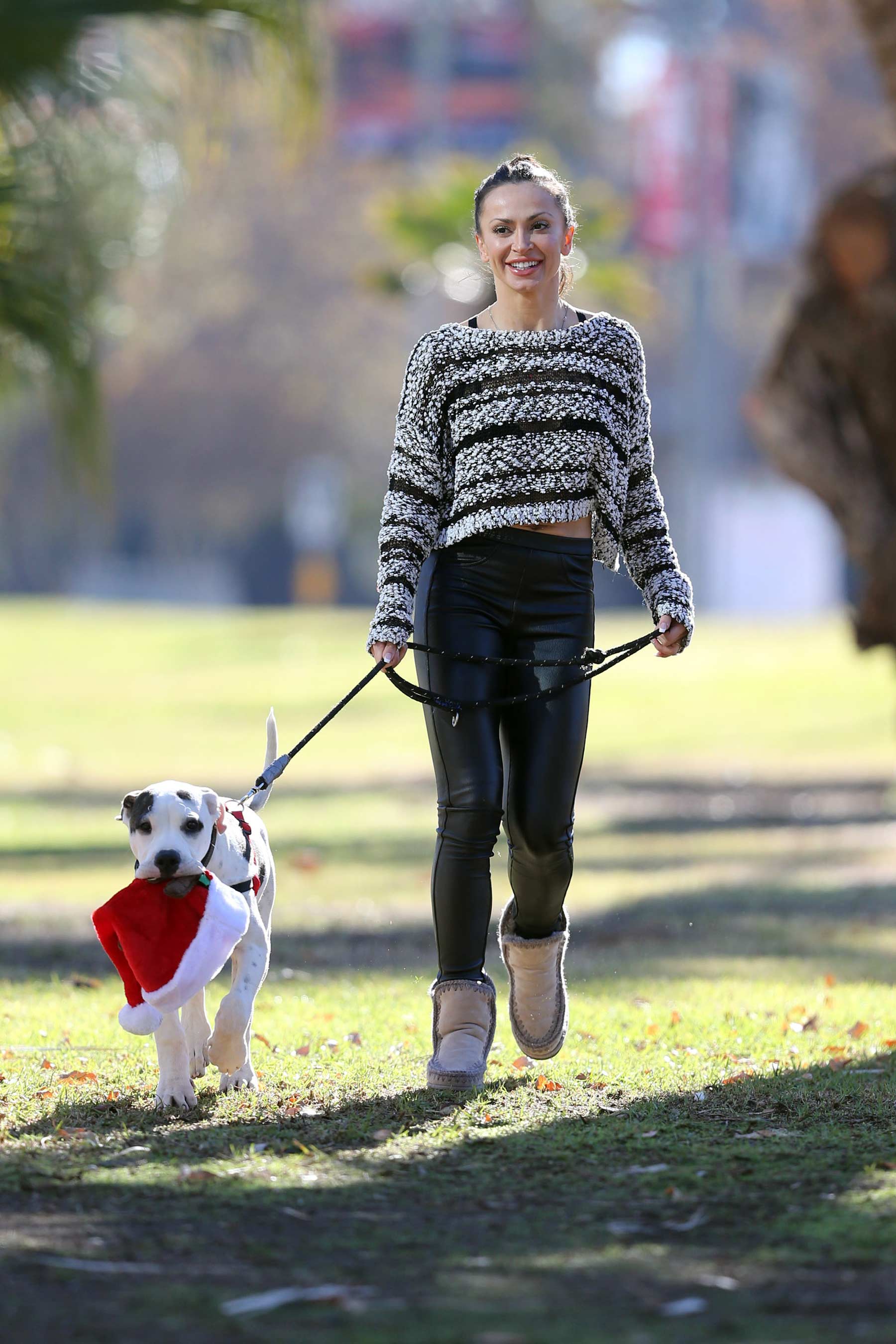 Karina Smirnoff walking her dog in Woodland Hills