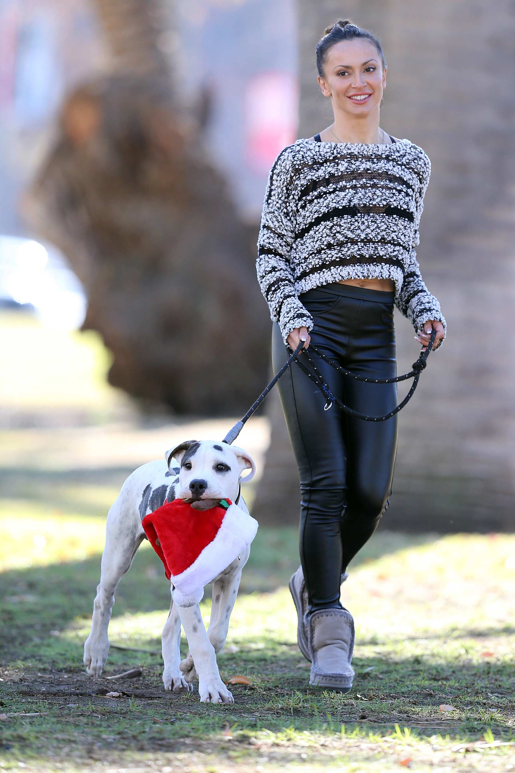 Karina Smirnoff walking her dog in Woodland Hills