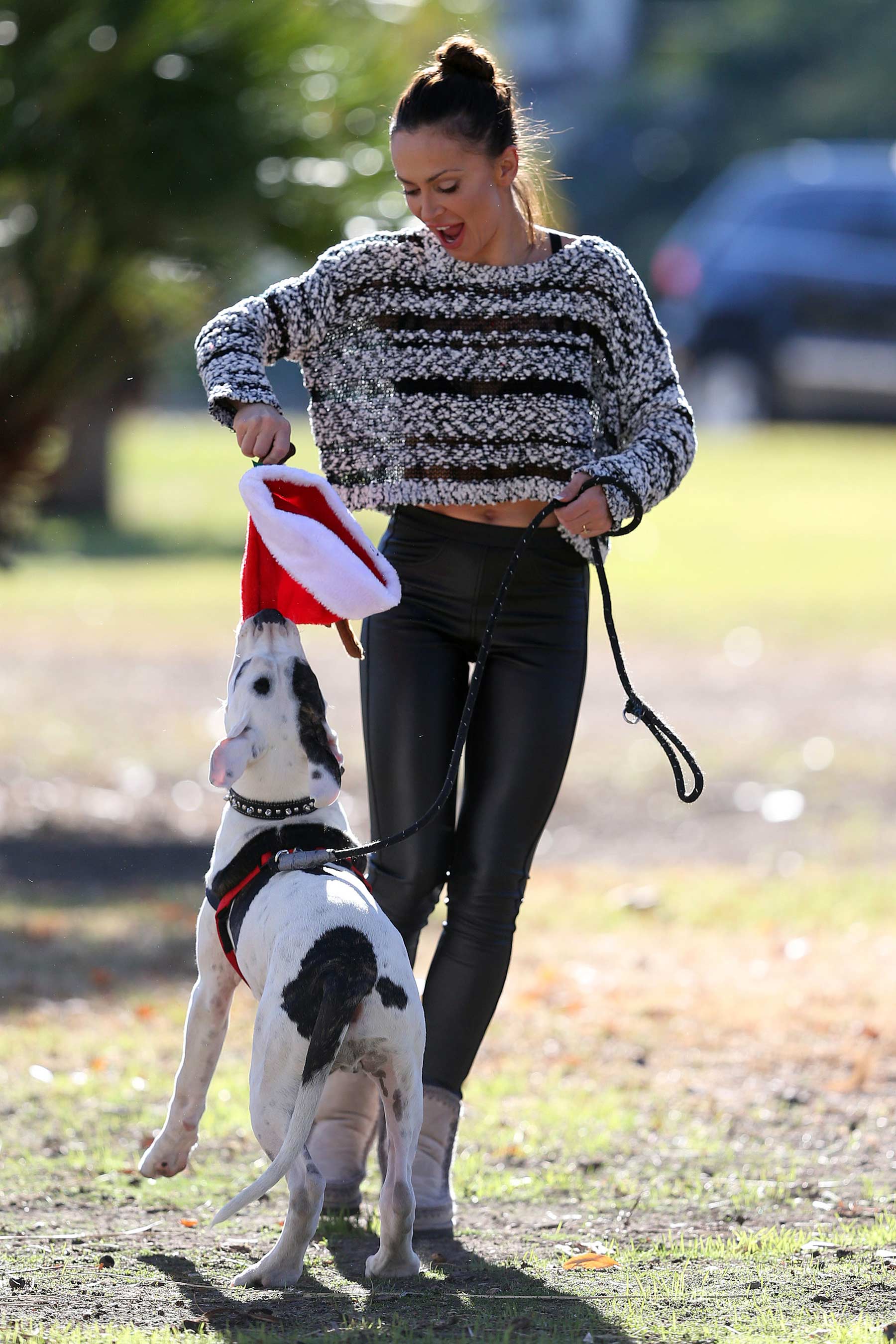 Karina Smirnoff walking her dog in Woodland Hills