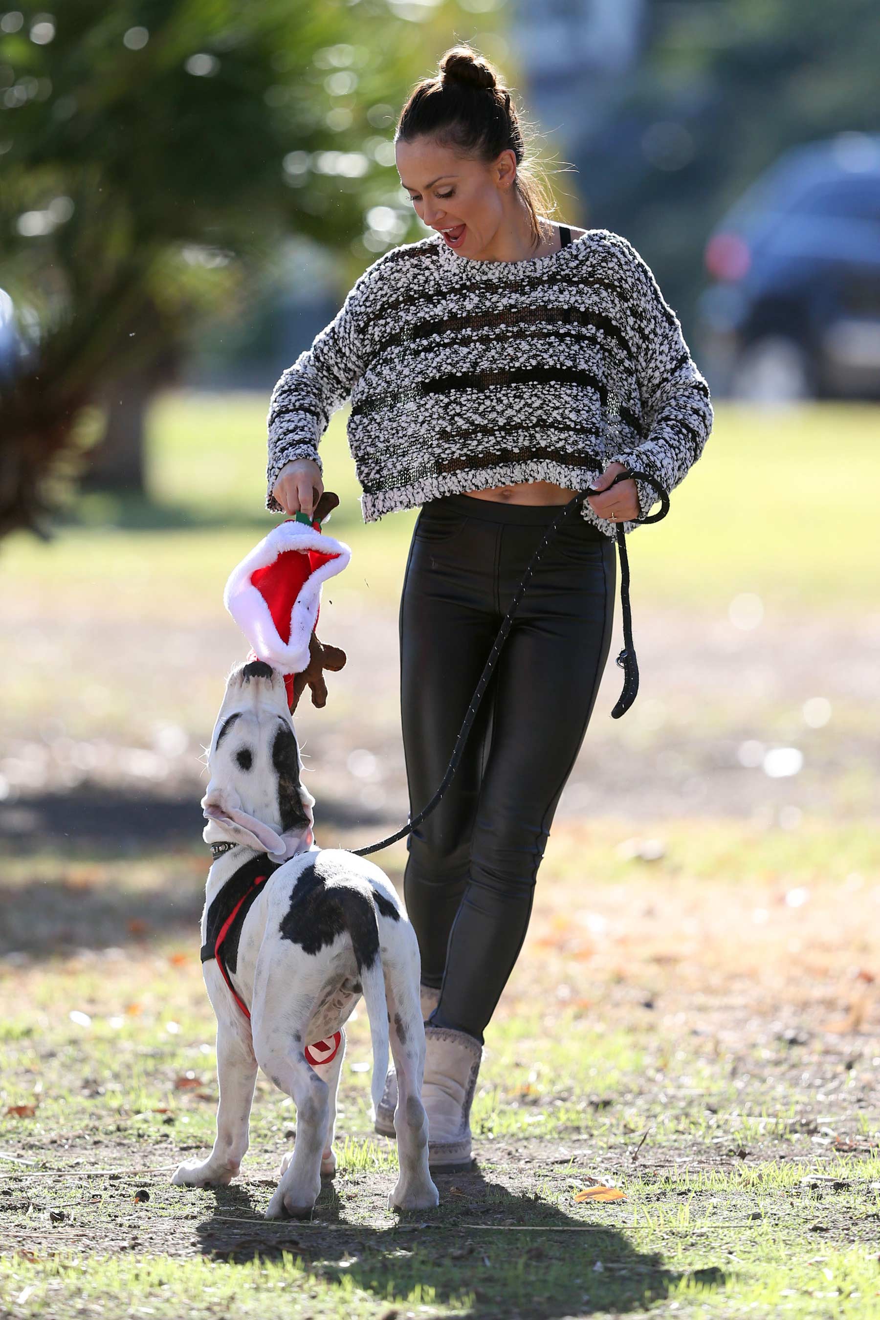 Karina Smirnoff walking her dog in Woodland Hills