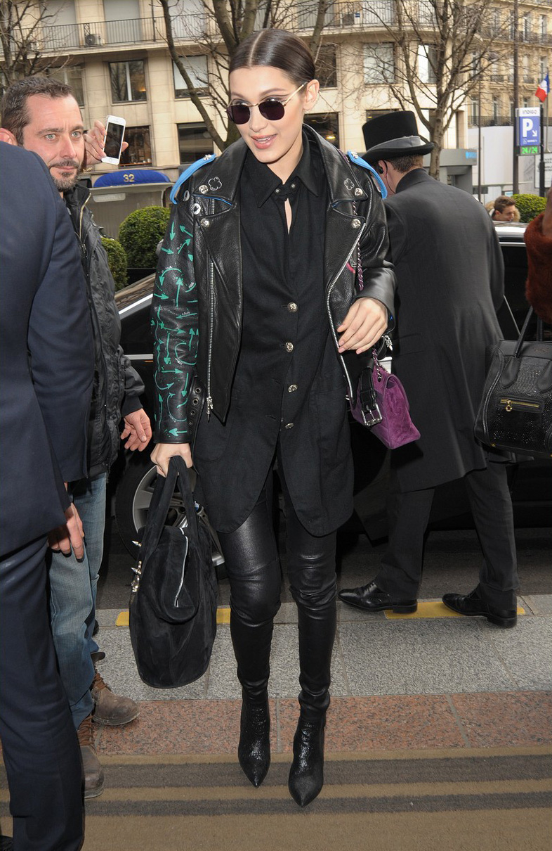 Bella Hadid arrives at the George V Hotel