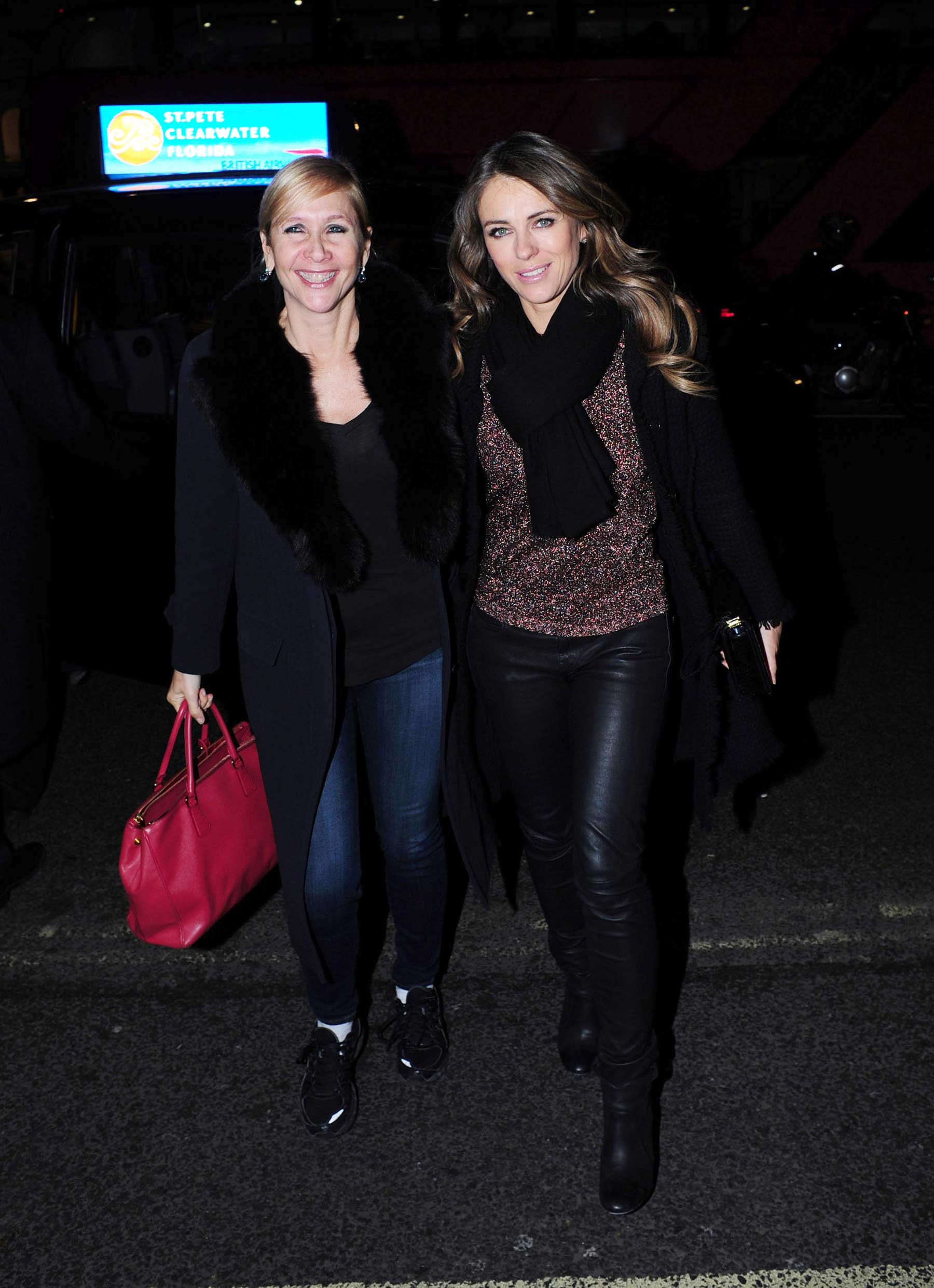 Liz Hurley out for a girls dinner at the Bulgari hotel